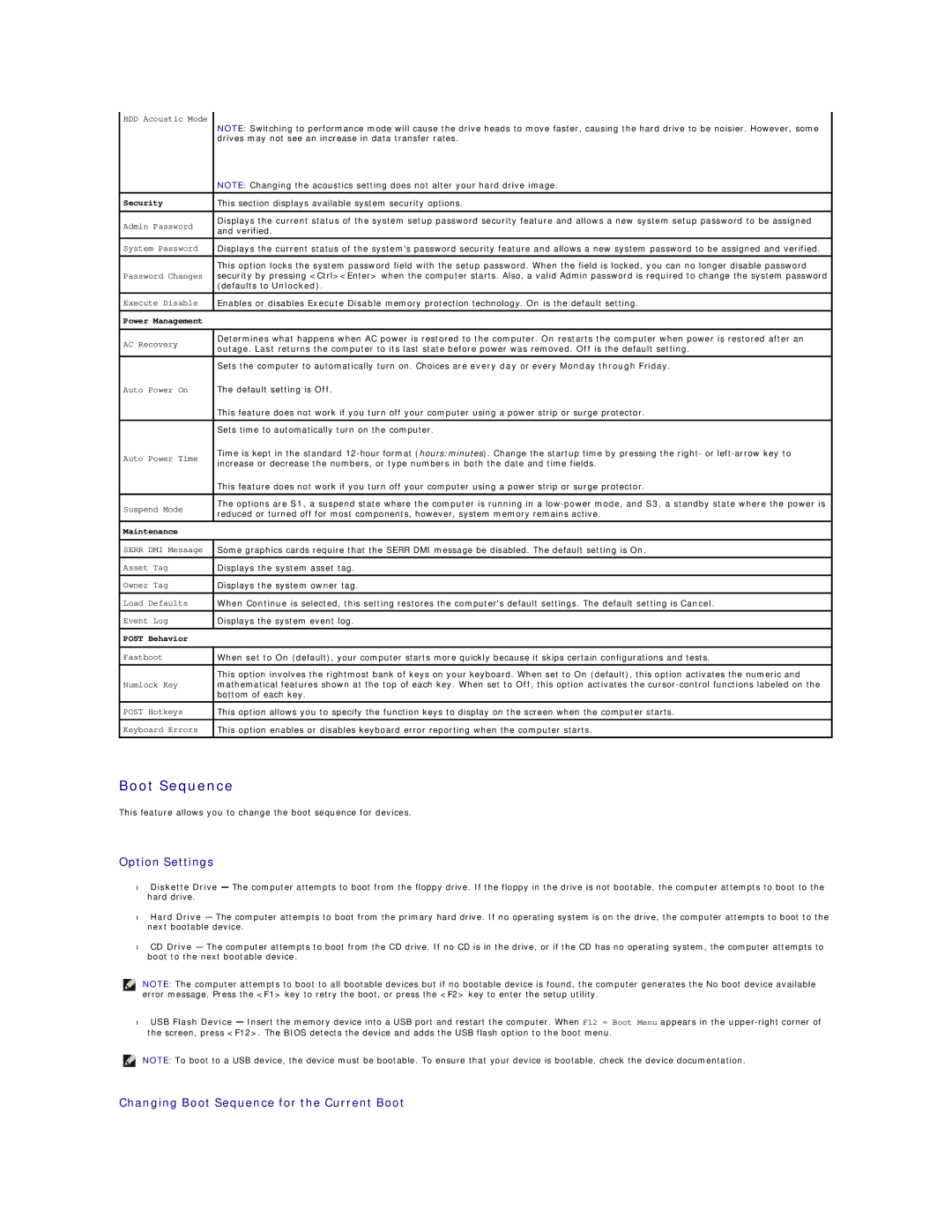 Dell 9100 specifications Boot Sequence, Security 