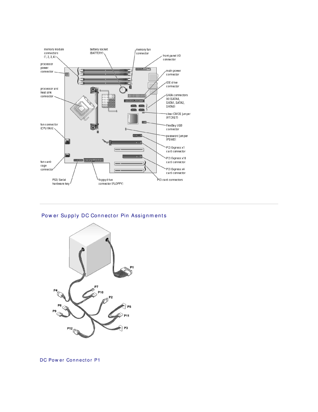 Dell 9100 specifications Power Supply DC Connector Pin Assignments, DC Power Connector P1 