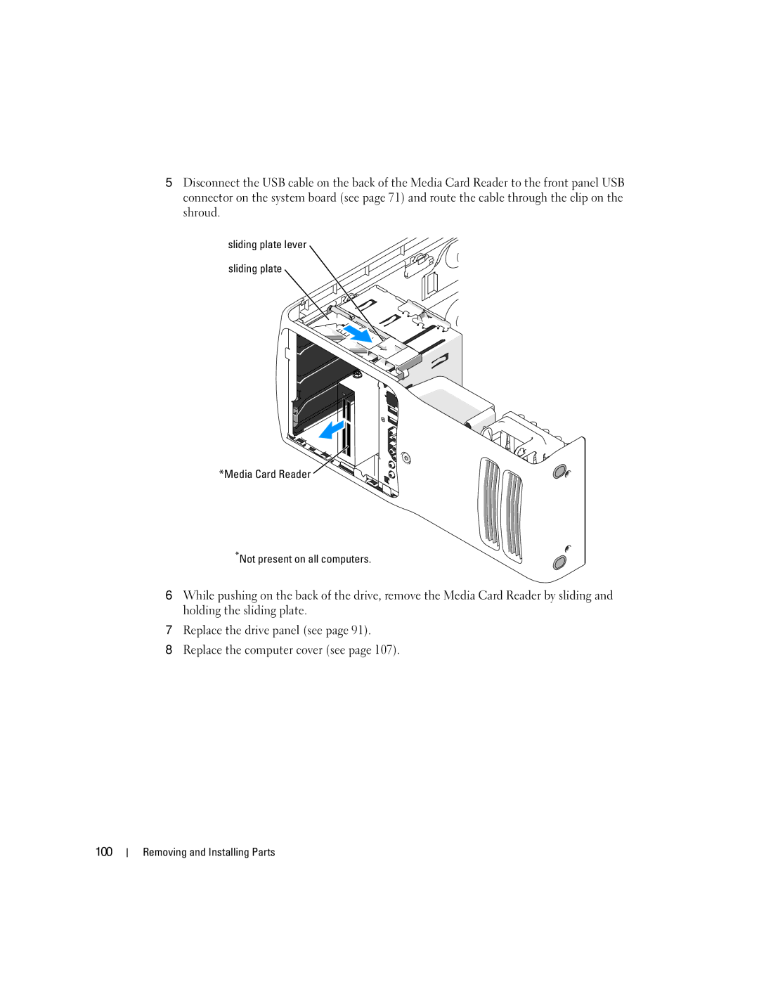 Dell 9150 manual 100, Media Card Reader Not present on all computers 