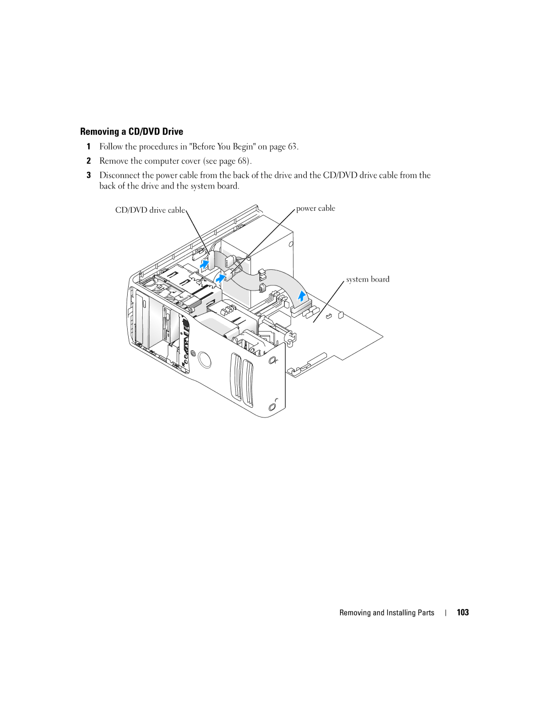 Dell 9150 manual Removing a CD/DVD Drive, 103 