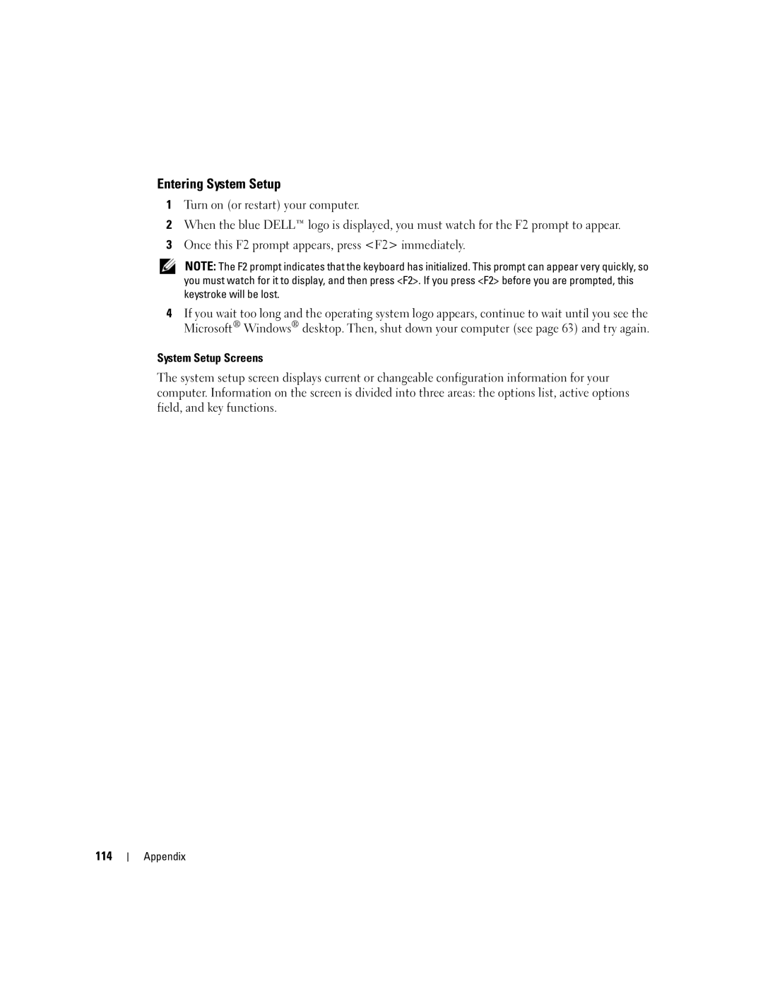 Dell 9150 manual Entering System Setup, System Setup Screens, 114 