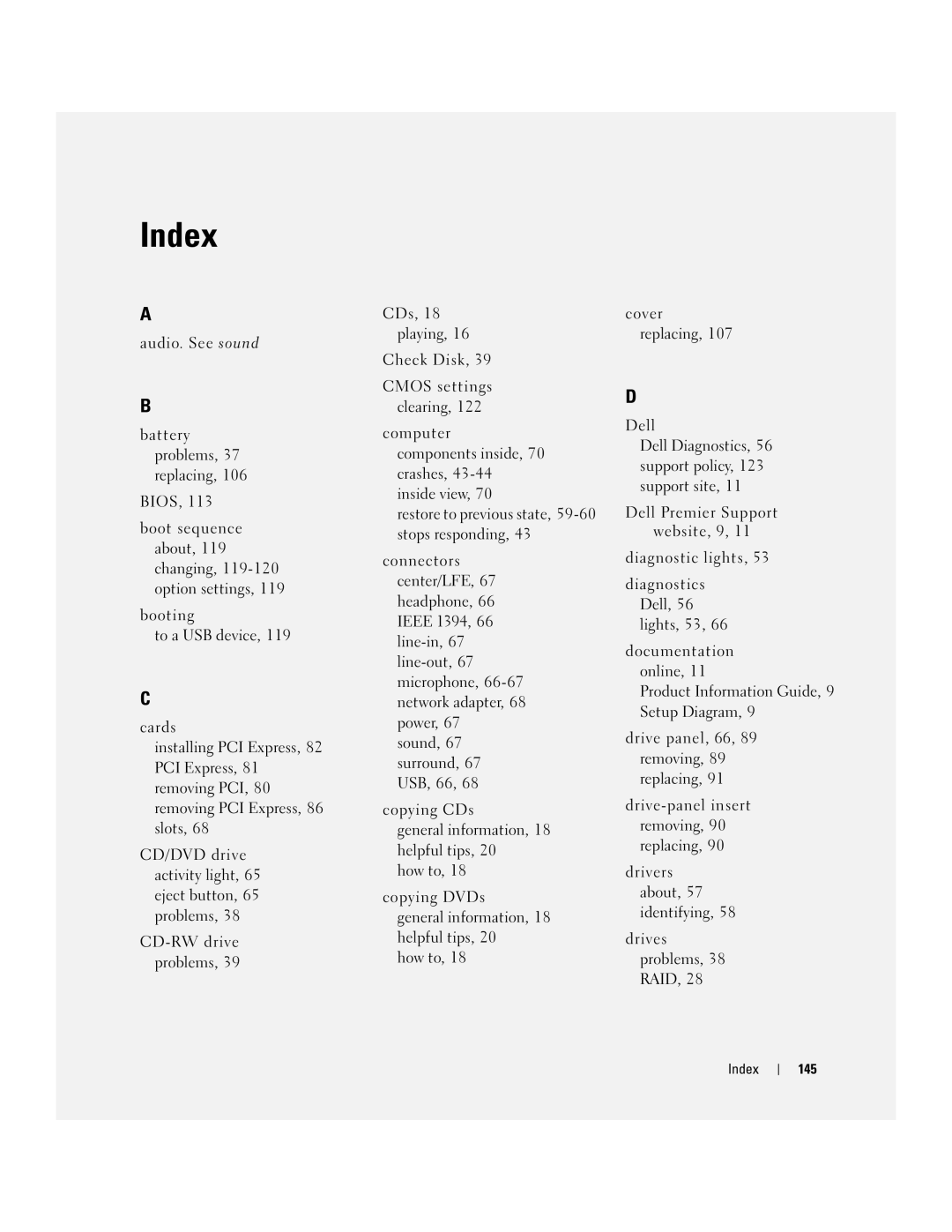 Dell 9150 manual Index 145 