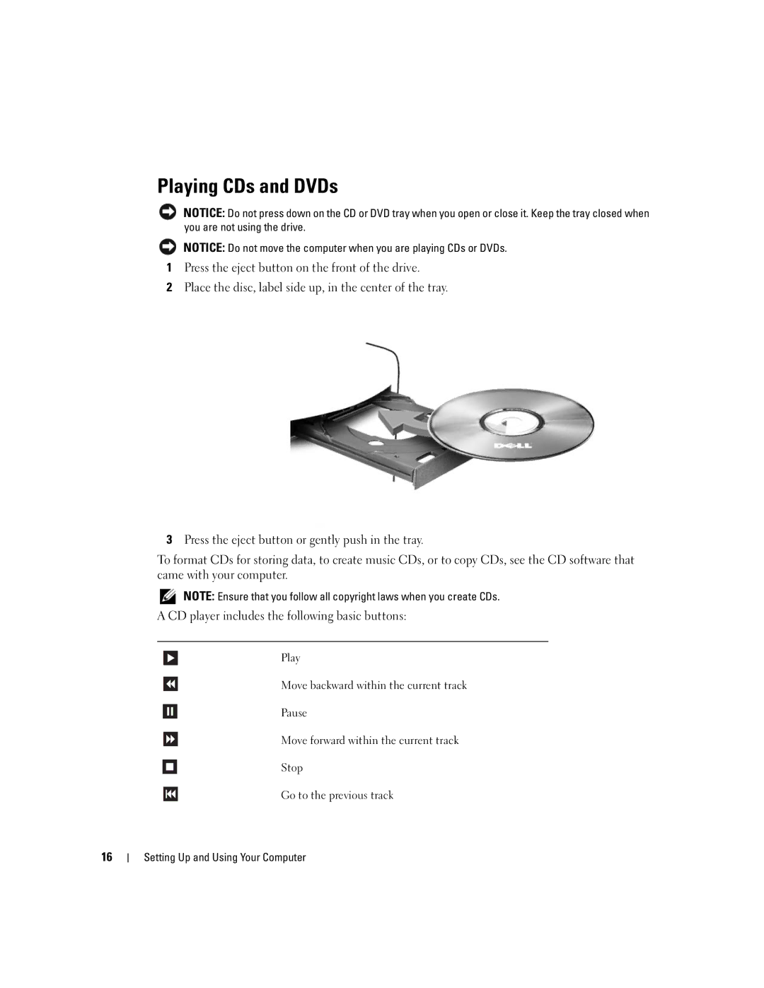 Dell 9150 manual Playing CDs and DVDs 