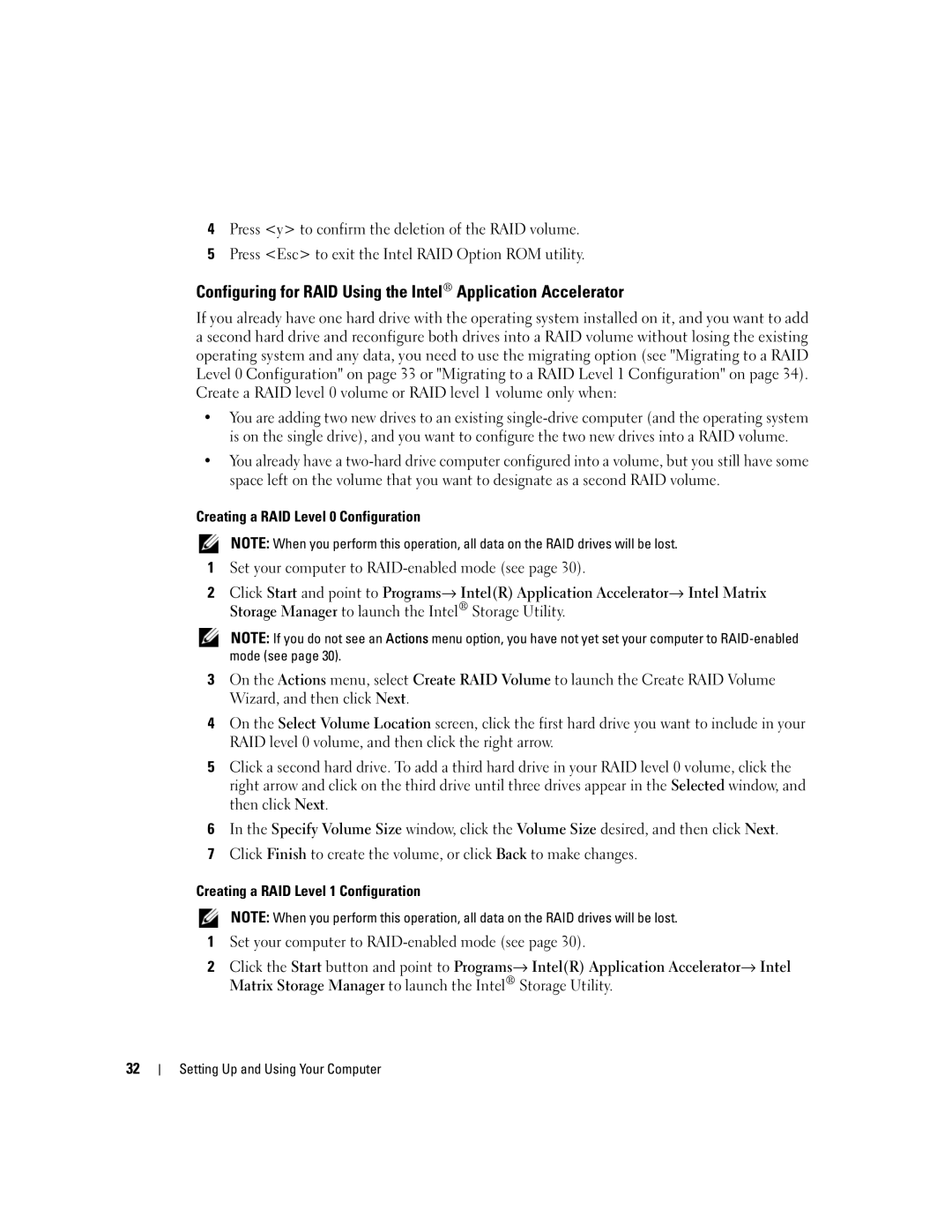 Dell 9150 manual Configuring for RAID Using the Intel Application Accelerator 