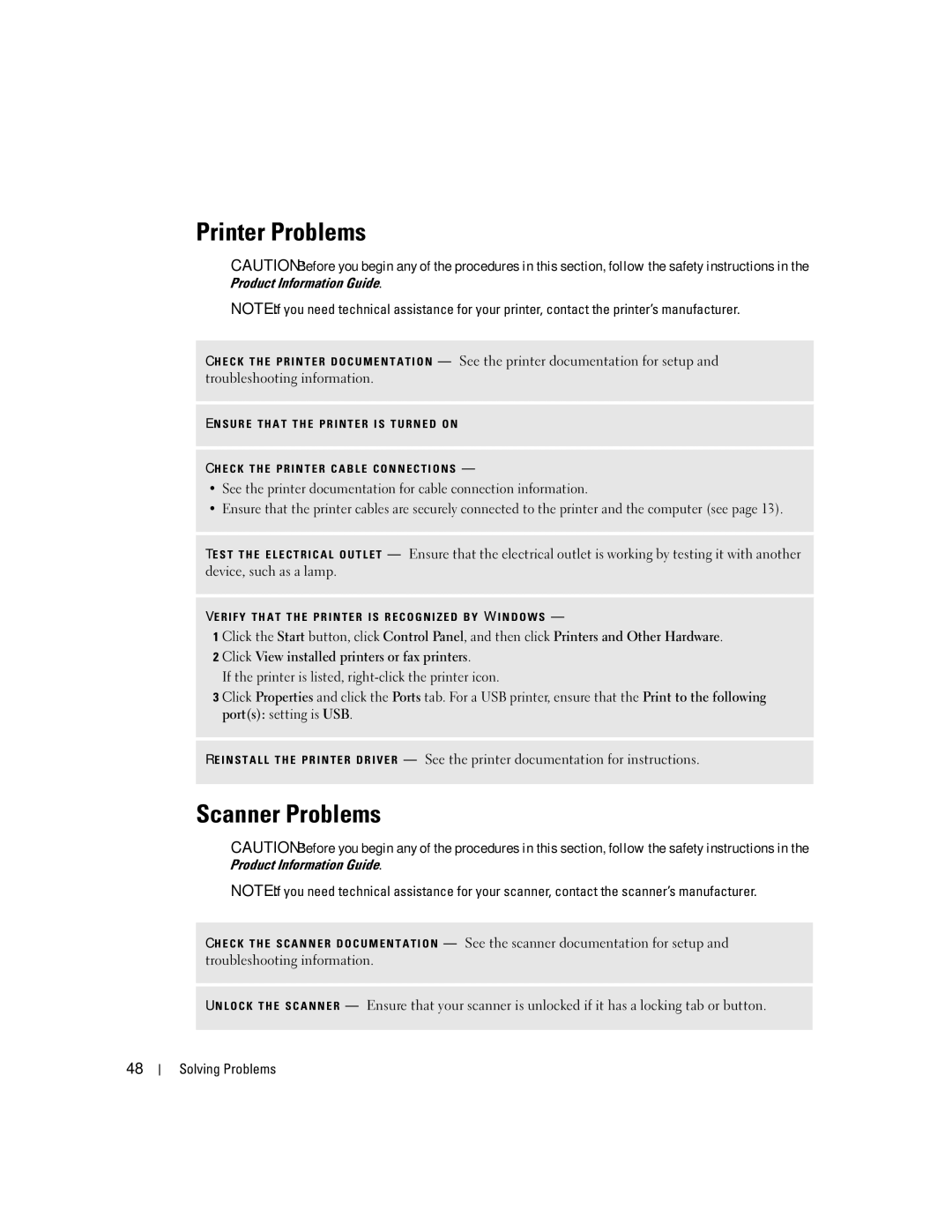 Dell 9150 manual Printer Problems, Scanner Problems 