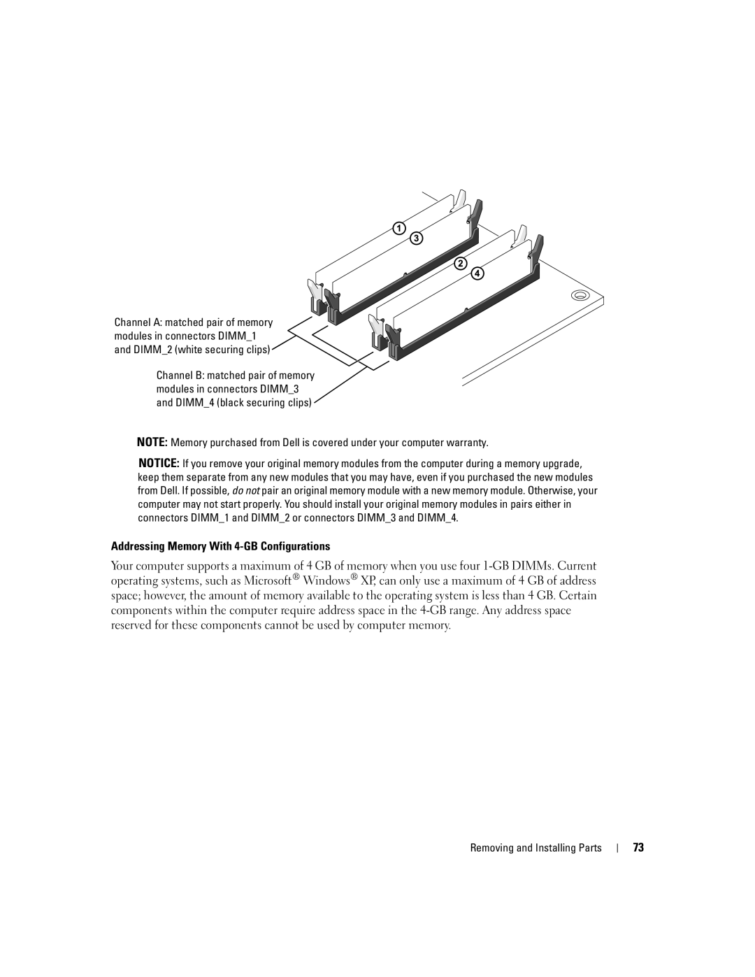 Dell 9150 manual Addressing Memory With 4-GB Configurations 