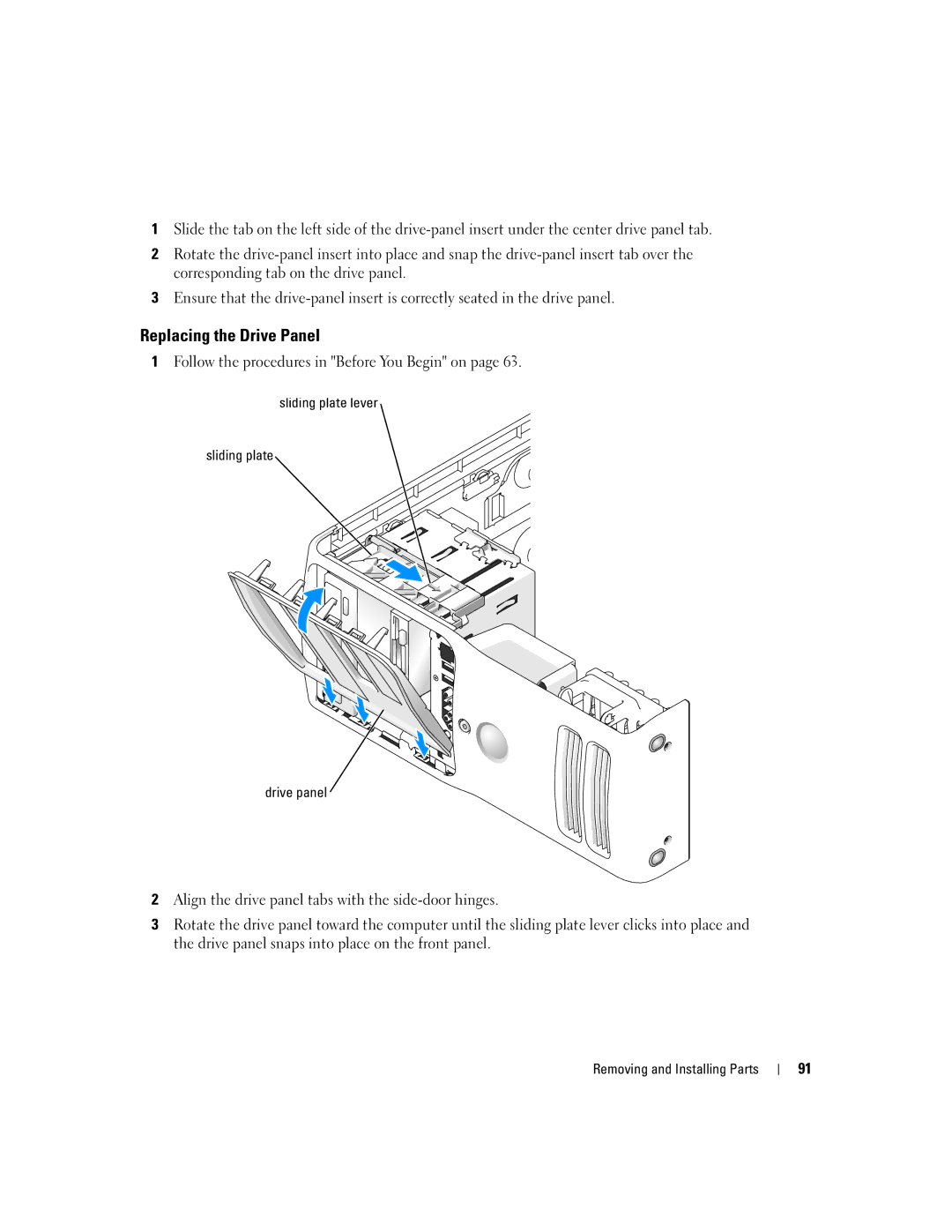 Dell 9150 manual Replacing the Drive Panel 