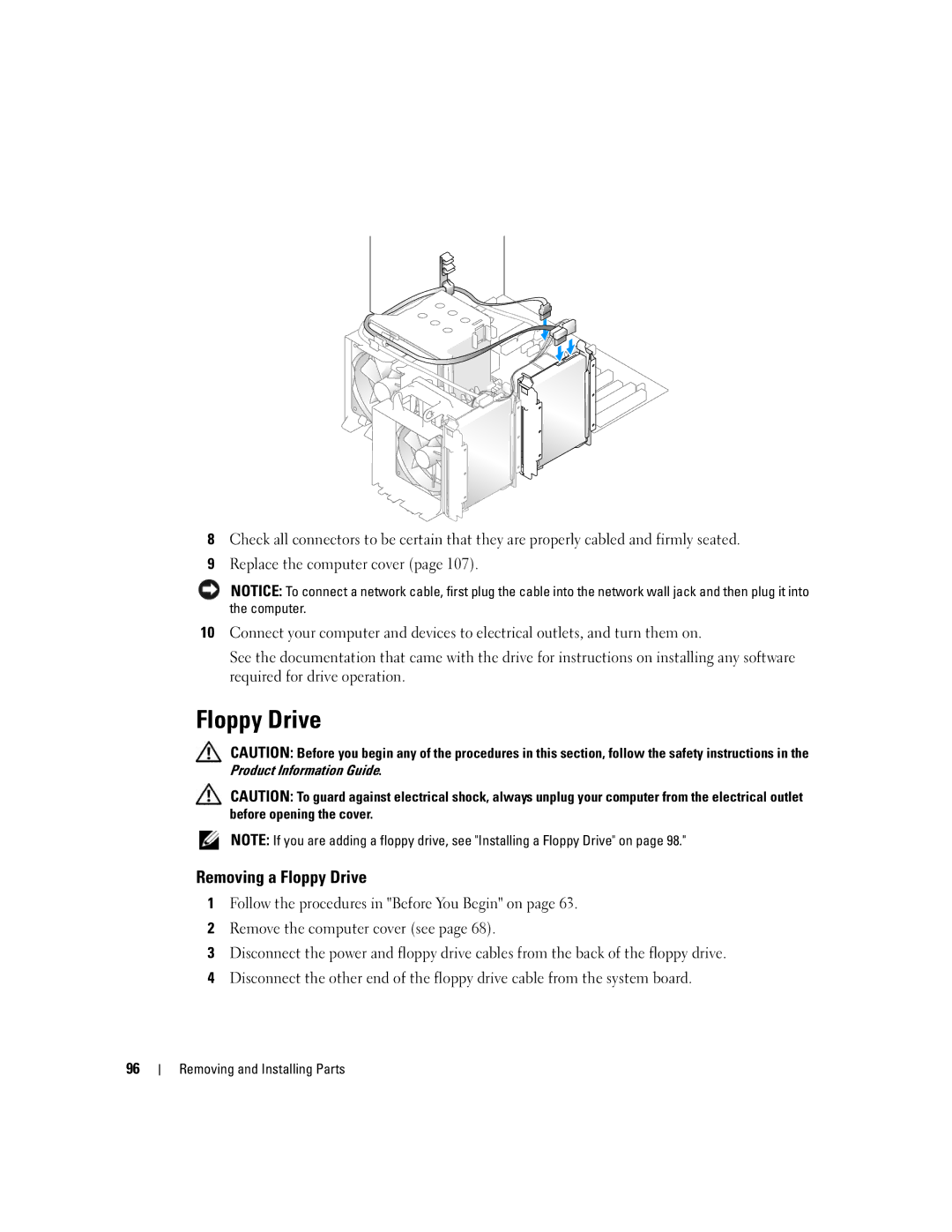 Dell 9150 manual Removing a Floppy Drive 