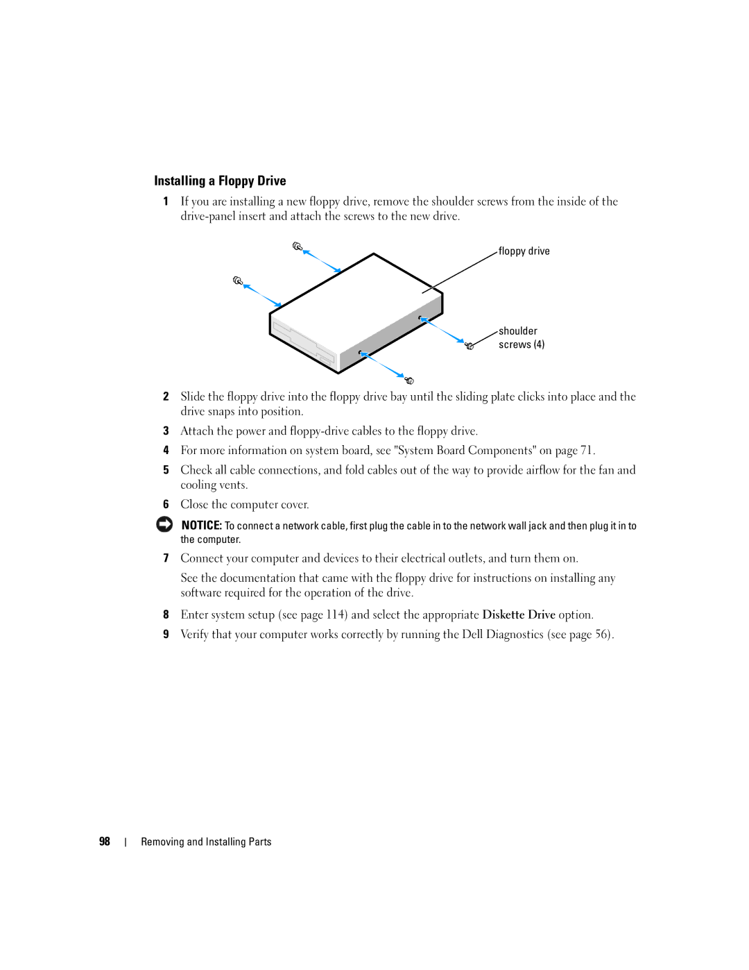 Dell 9150 manual Installing a Floppy Drive 