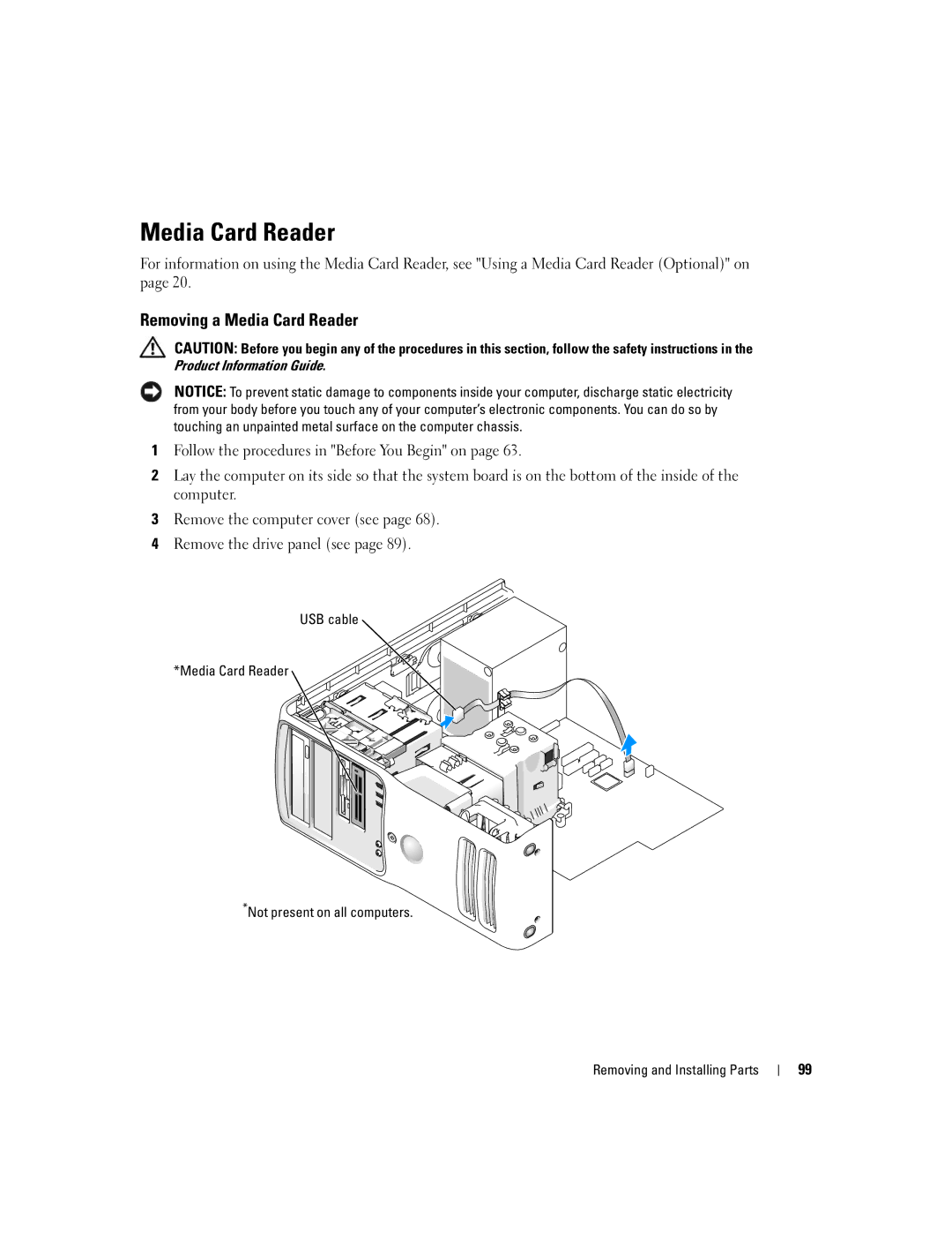 Dell 9150 manual Removing a Media Card Reader 