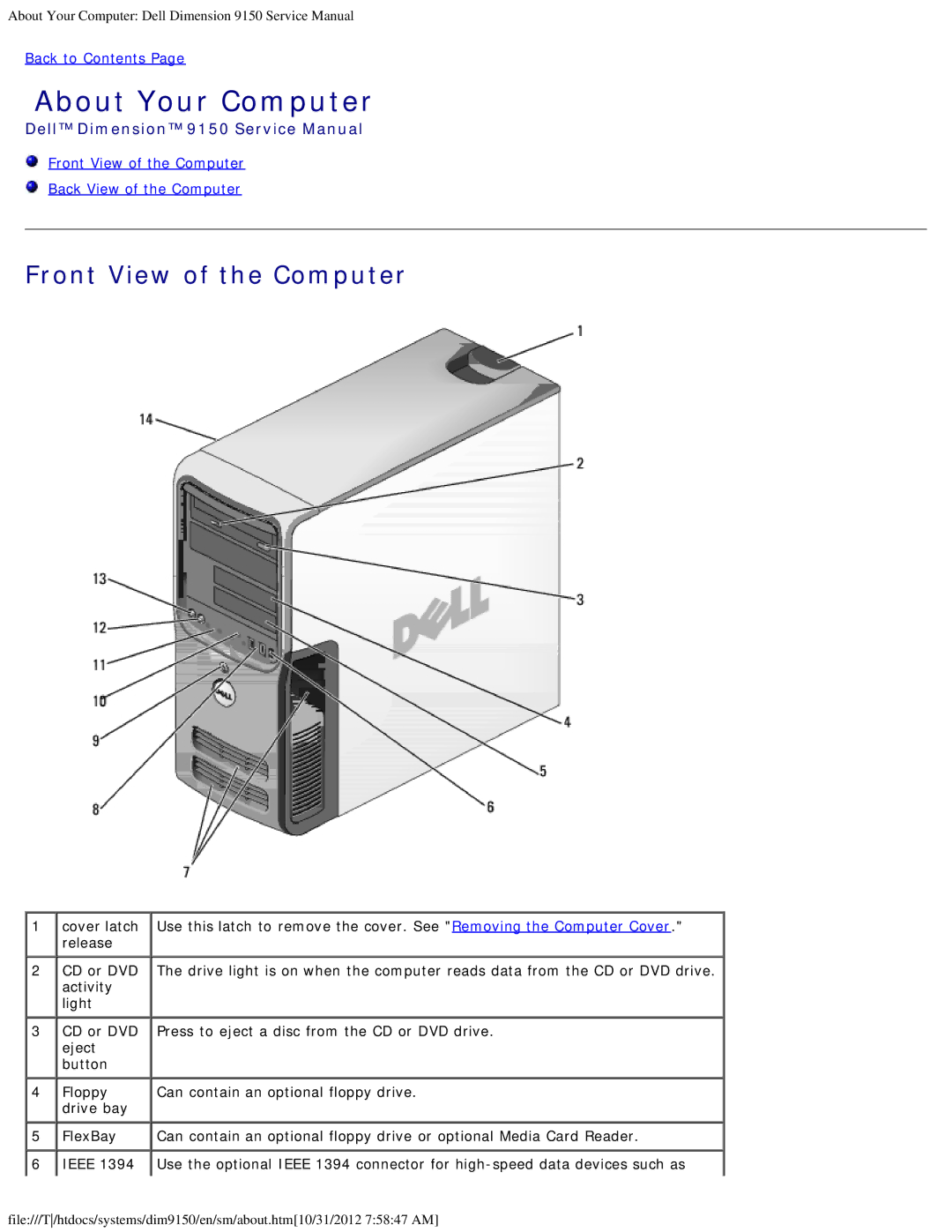 Dell 9150 service manual About Your Computer, Front View of the Computer 