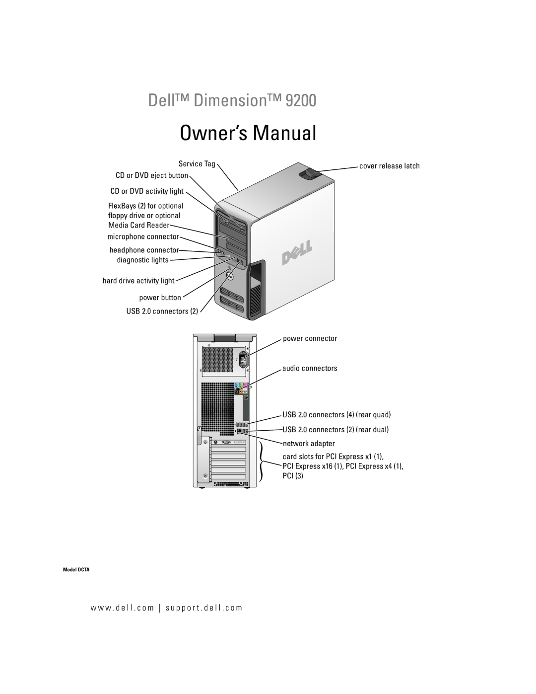 Dell 9200 owner manual W . d e l l . c o m s u p p o r t . d e l l . c o m, Service Tag, Diagnostic lights 