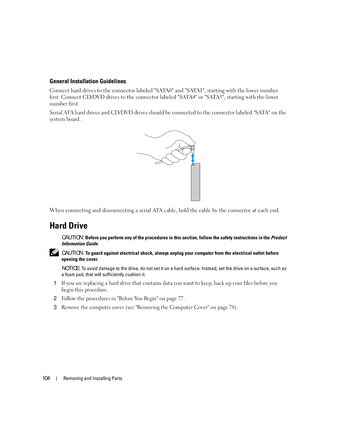 Dell 9200 owner manual Hard Drive, General Installation Guidelines, 104 