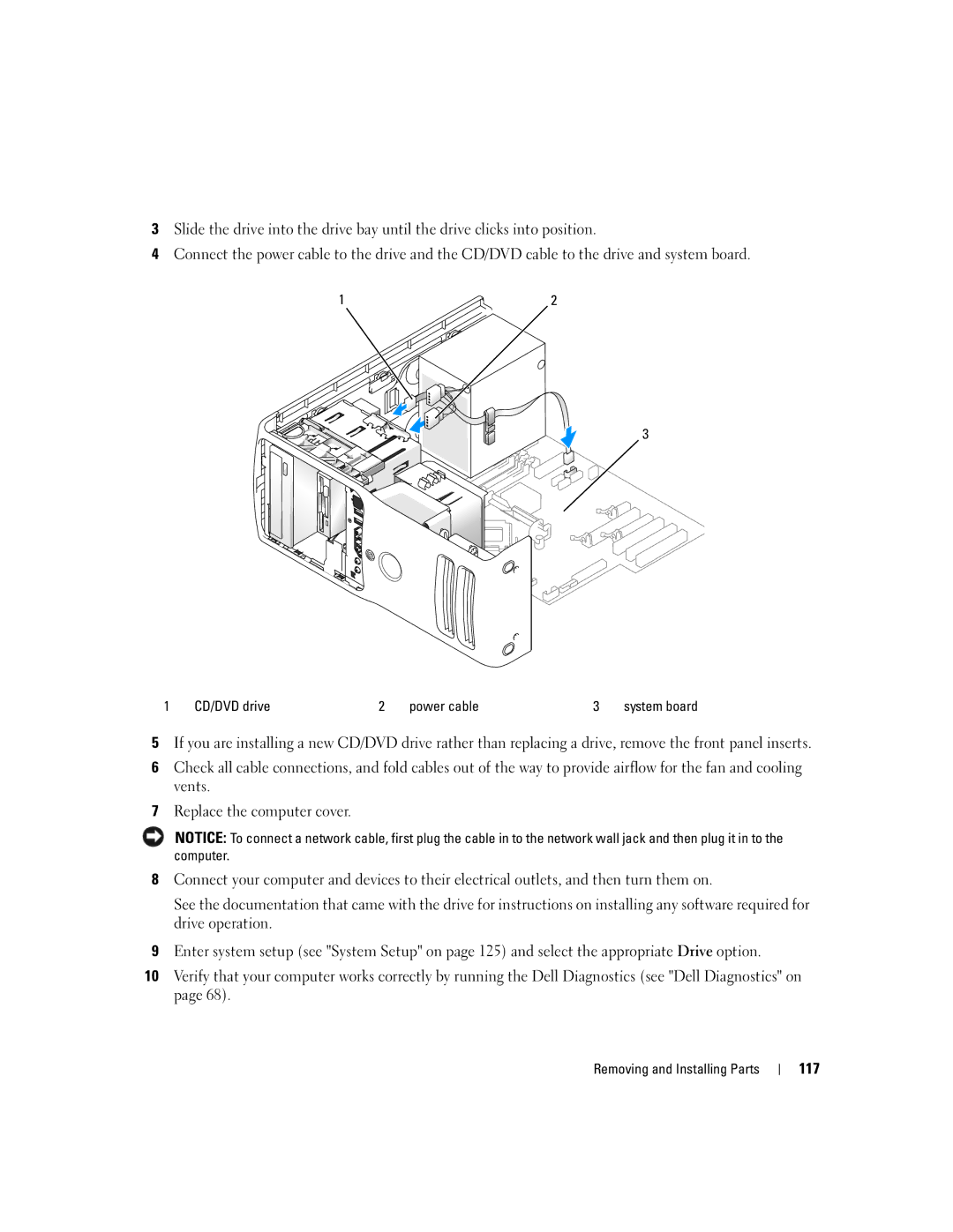 Dell 9200 owner manual 117, CD/DVD drive Power cable 