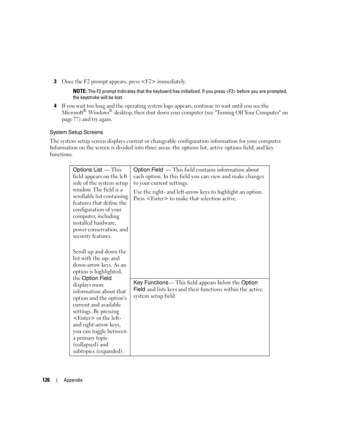 Dell 9200 owner manual System Setup Screens, 126 