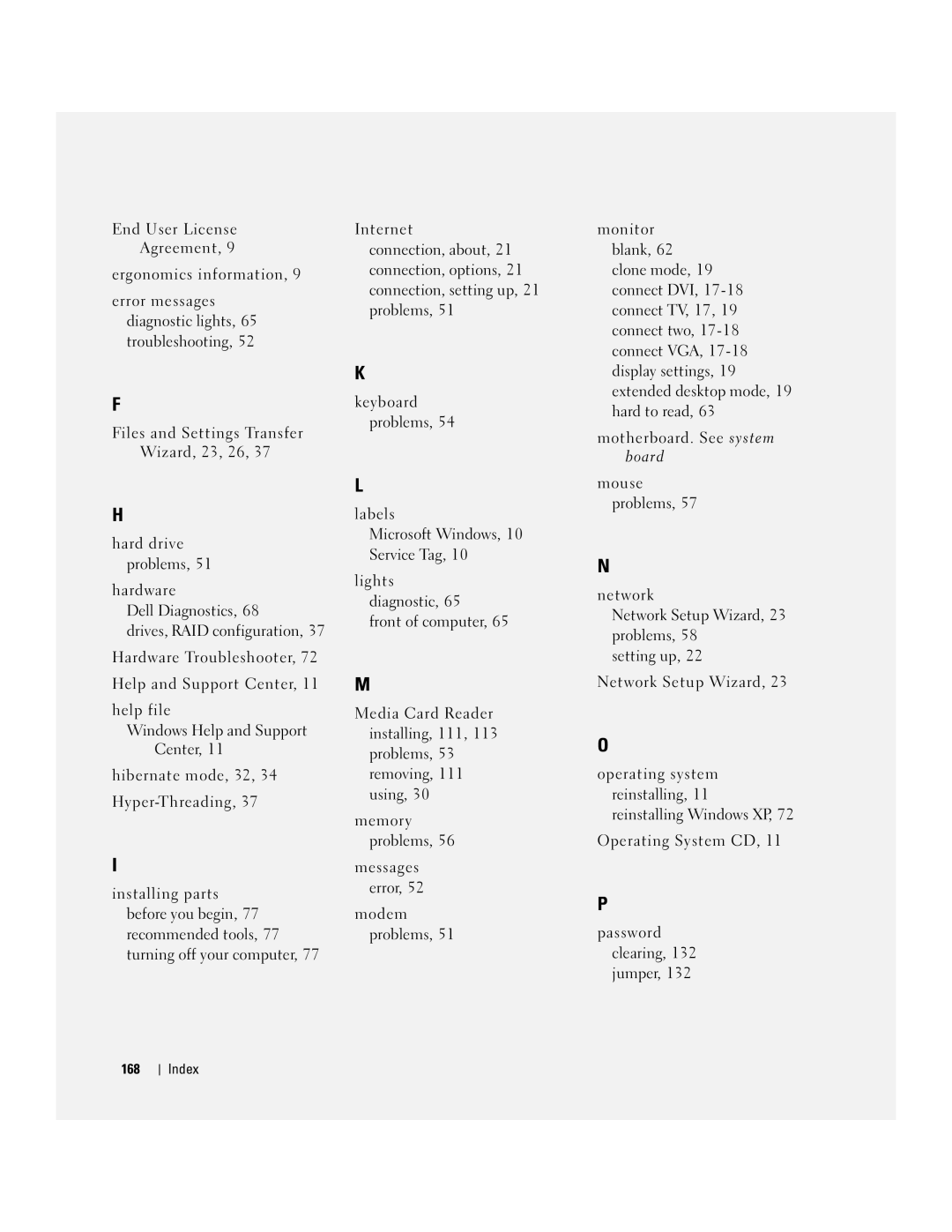 Dell 9200 owner manual Index 