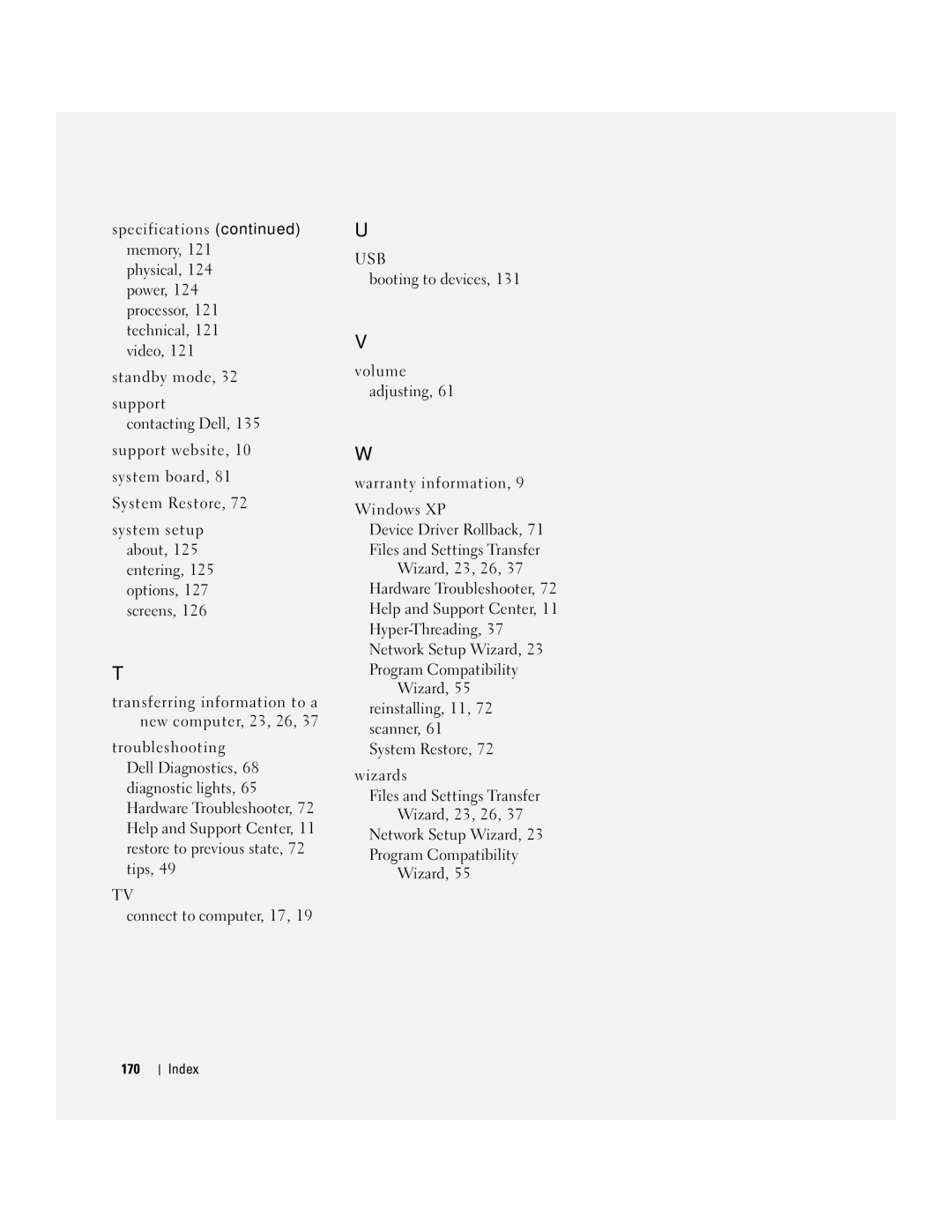 Dell 9200 owner manual Usb, Index 