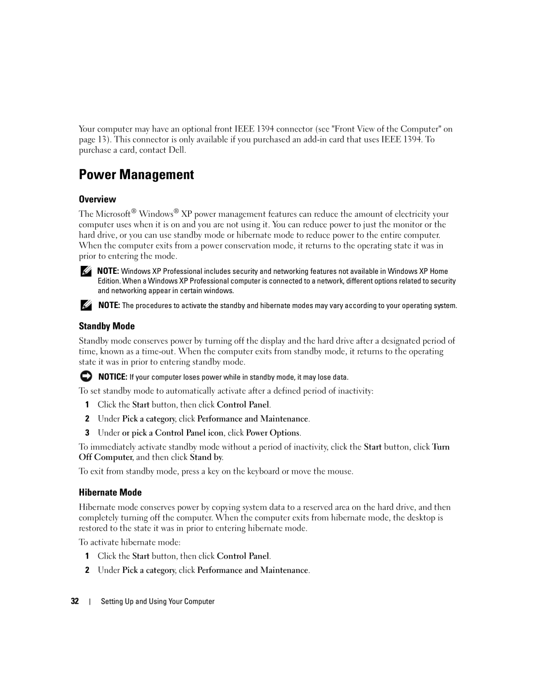 Dell 9200 owner manual Power Management, Overview, Standby Mode, Hibernate Mode 