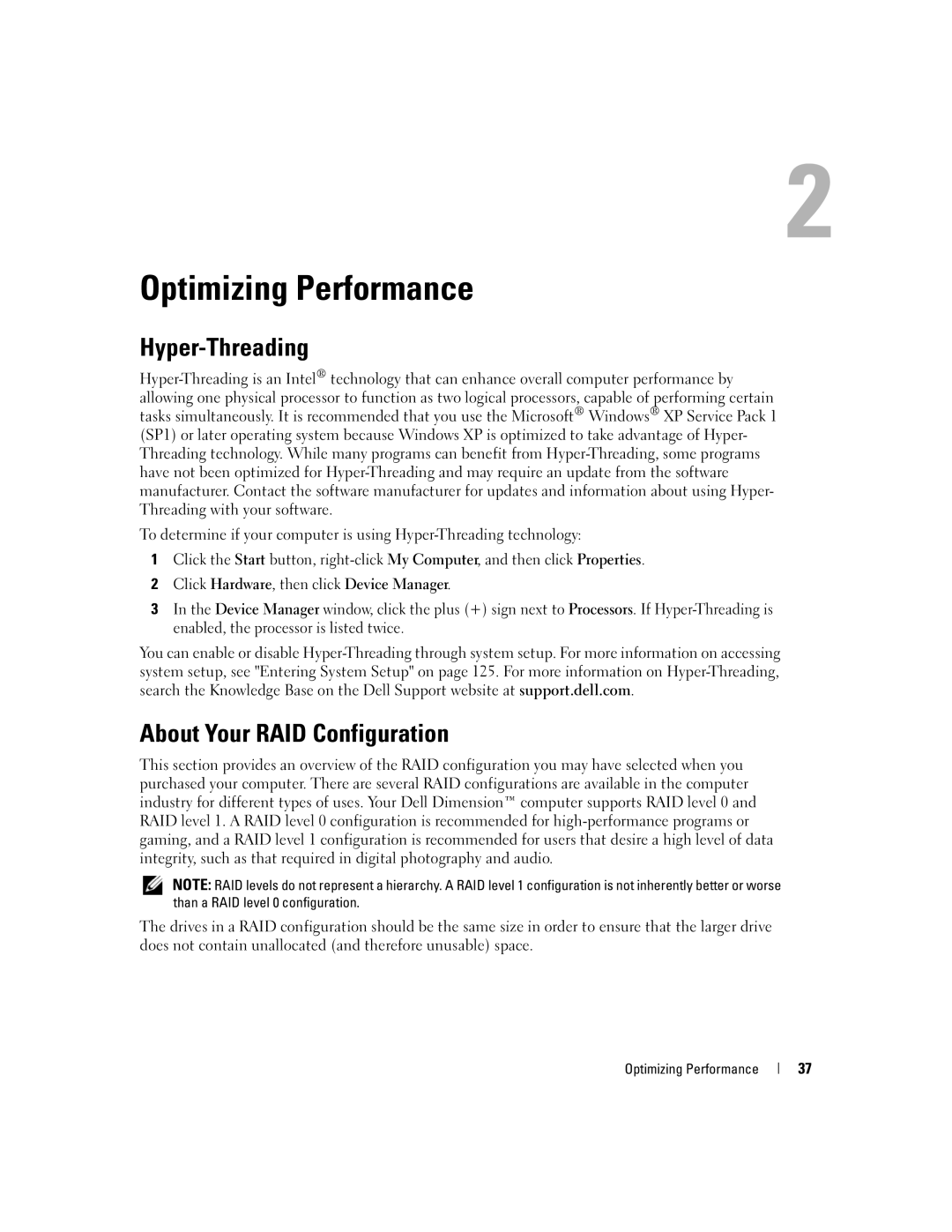 Dell 9200 owner manual Hyper-Threading, About Your RAID Configuration, Optimizing Performance 