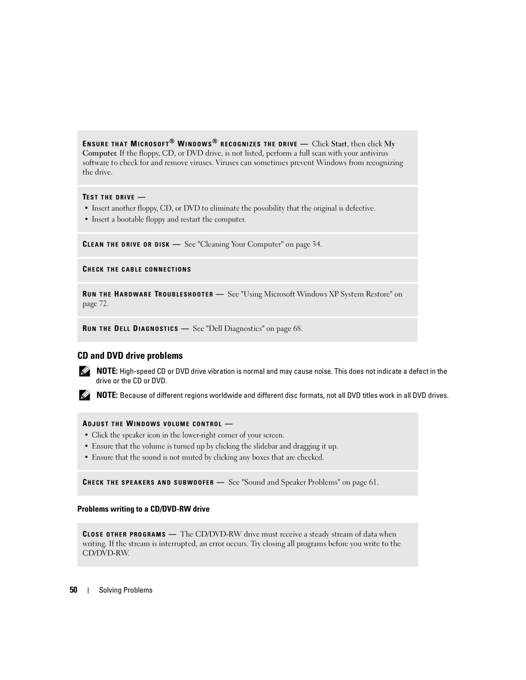 Dell 9200 owner manual CD and DVD drive problems, Problems writing to a CD/DVD-RW drive 