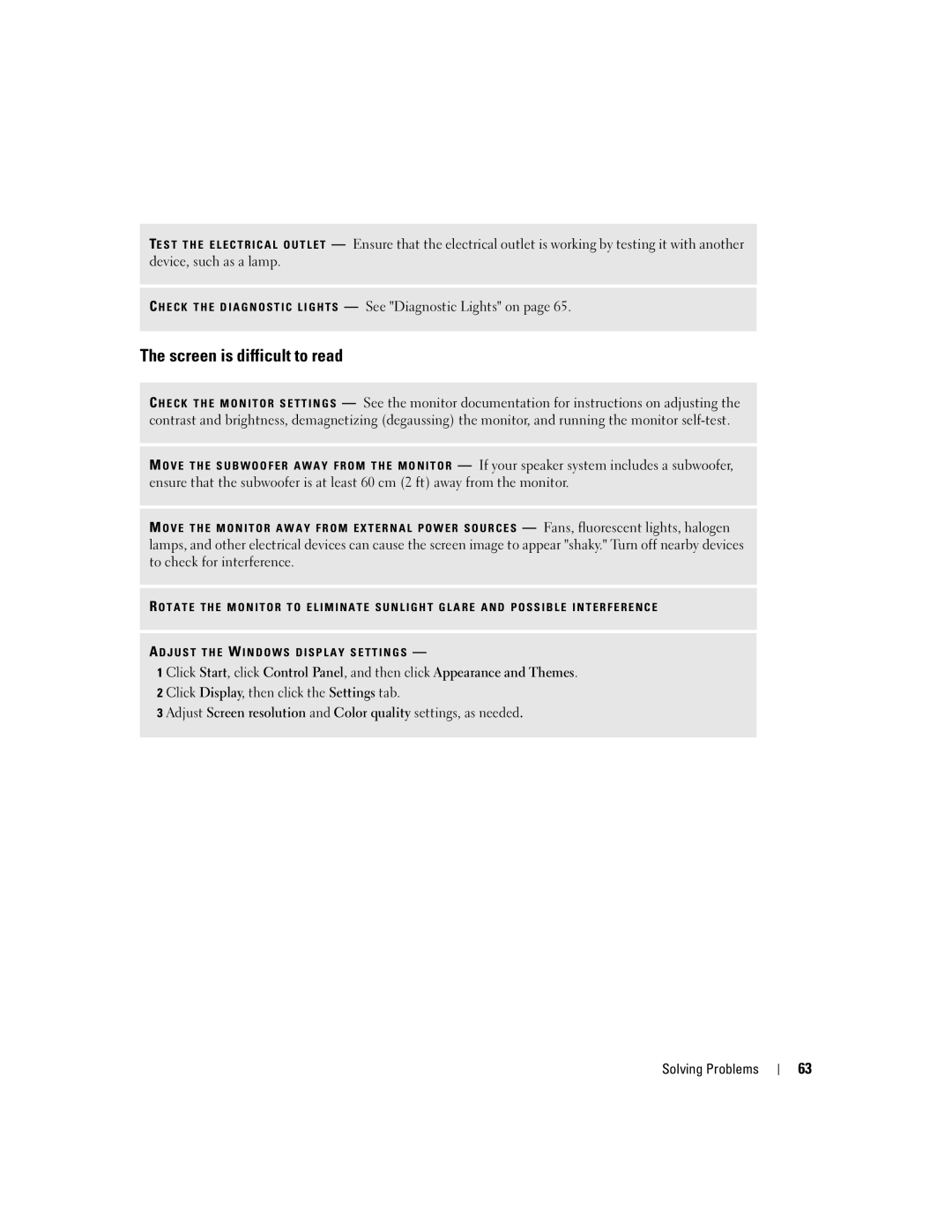 Dell 9200 owner manual Screen is difficult to read 