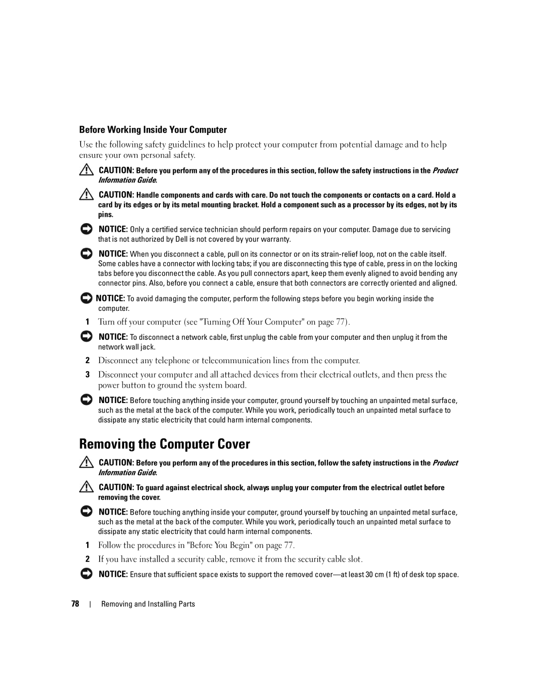 Dell 9200 owner manual Removing the Computer Cover, Before Working Inside Your Computer 