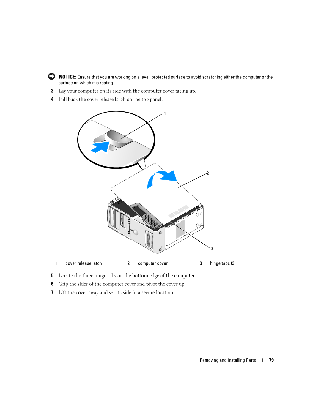 Dell 9200 owner manual Cover release latch Computer cover 