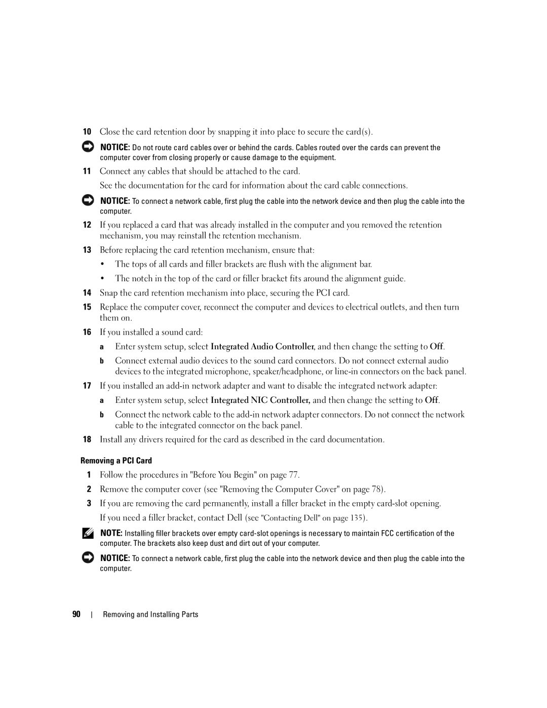 Dell 9200 owner manual Removing a PCI Card 