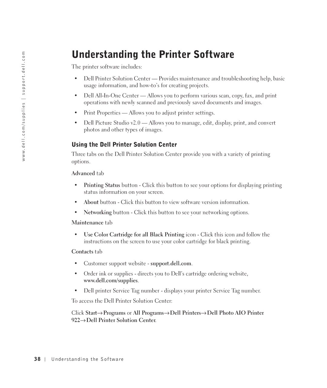 Dell 922 owner manual Understanding the Printer Software, Using the Dell Printer Solution Center 