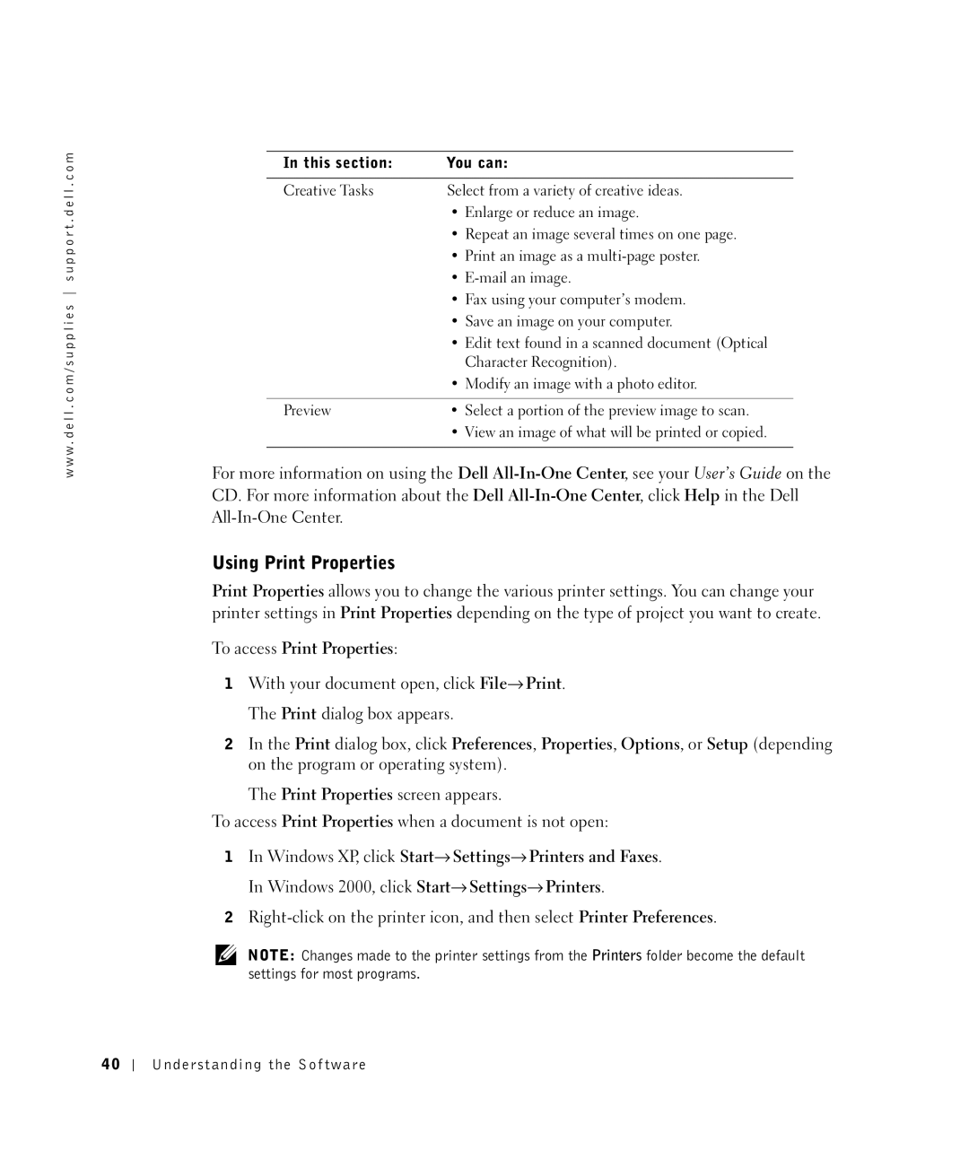 Dell 922 owner manual Using Print Properties, To access Print Properties 