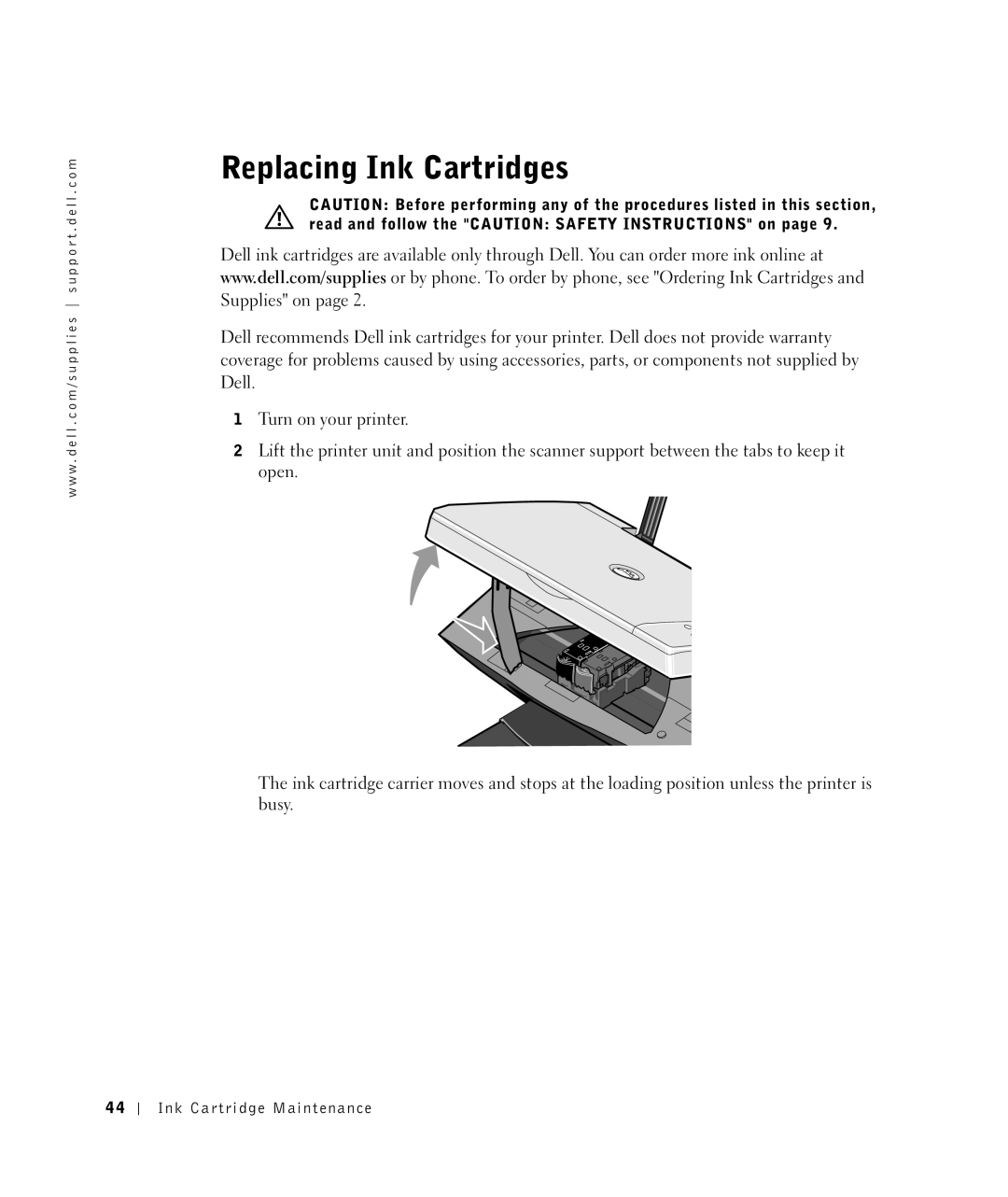 Dell 922 owner manual Replacing Ink Cartridges, Read and follow the Caution Safety Instructions on 