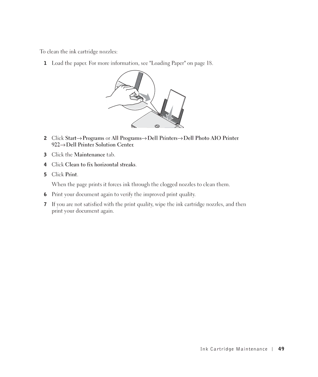 Dell 922 owner manual Click Clean to fix horizontal streaks 