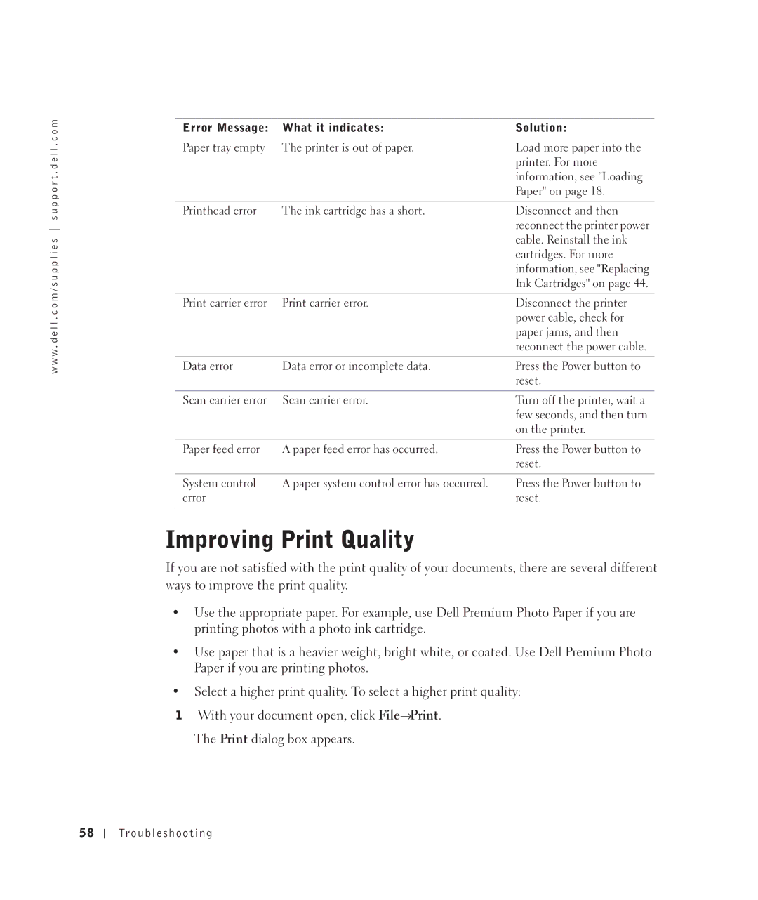 Dell 922 owner manual Improving Print Quality 