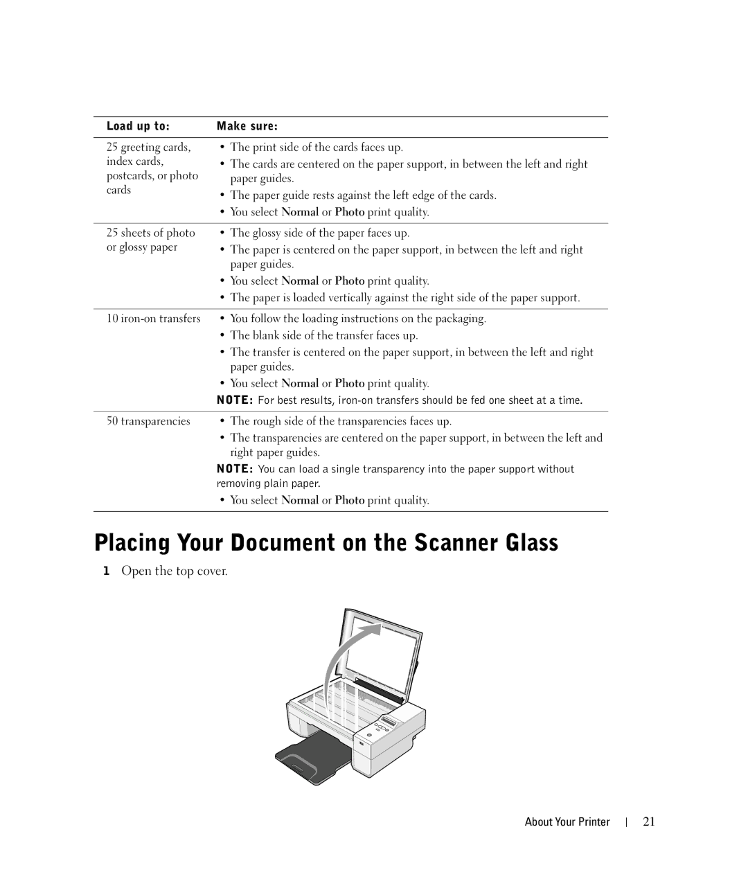 Dell 924 owner manual Placing Your Document on the Scanner Glass 