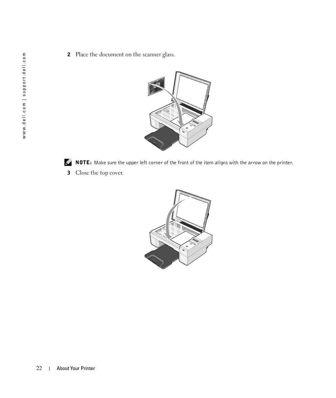 Dell 924 owner manual Place the document on the scanner glass Close the top cover 