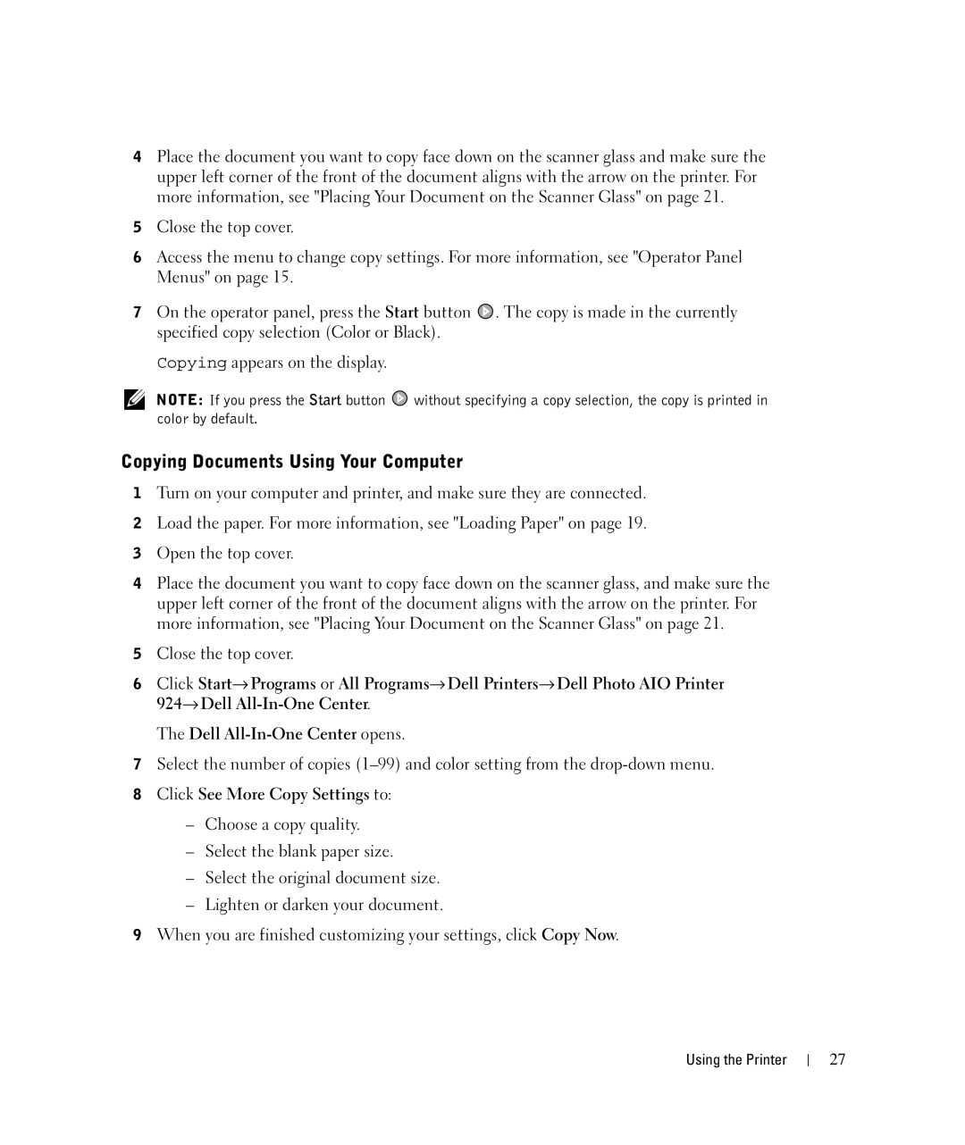 Dell 924 owner manual Copying Documents Using Your Computer, Click See More Copy Settings to 