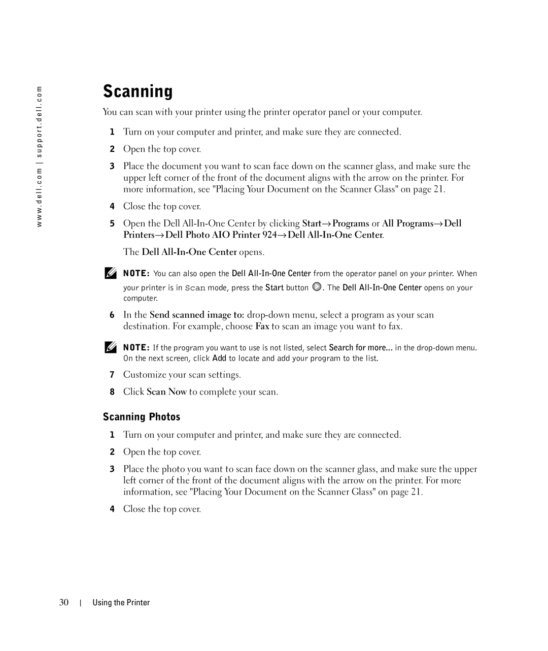 Dell 924 owner manual Scanning Photos, Computer 