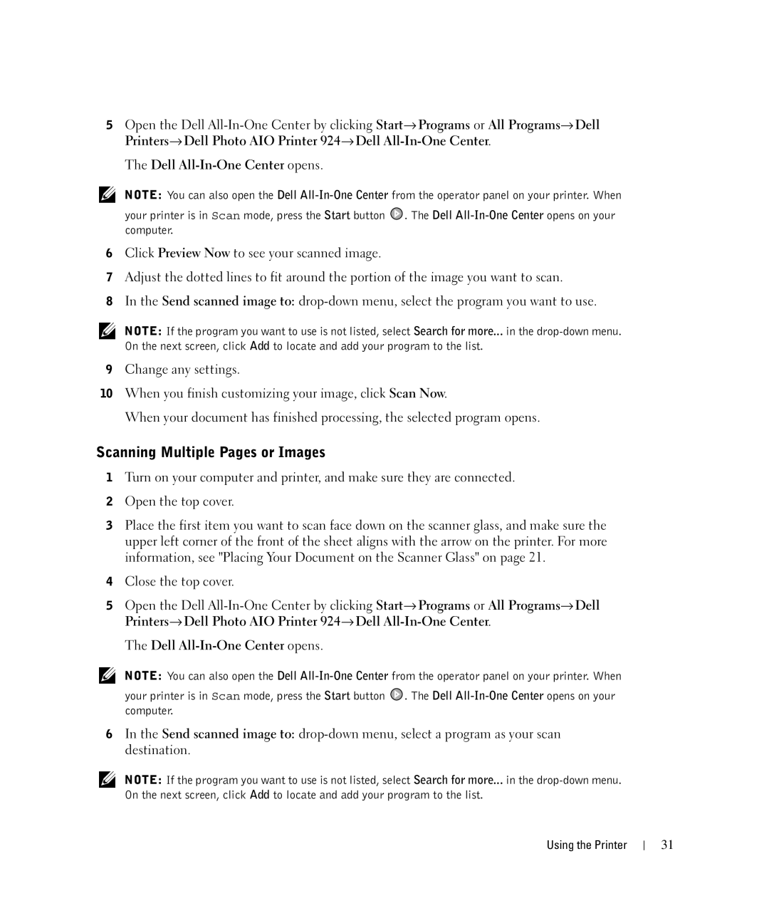 Dell 924 owner manual Scanning Multiple Pages or Images 