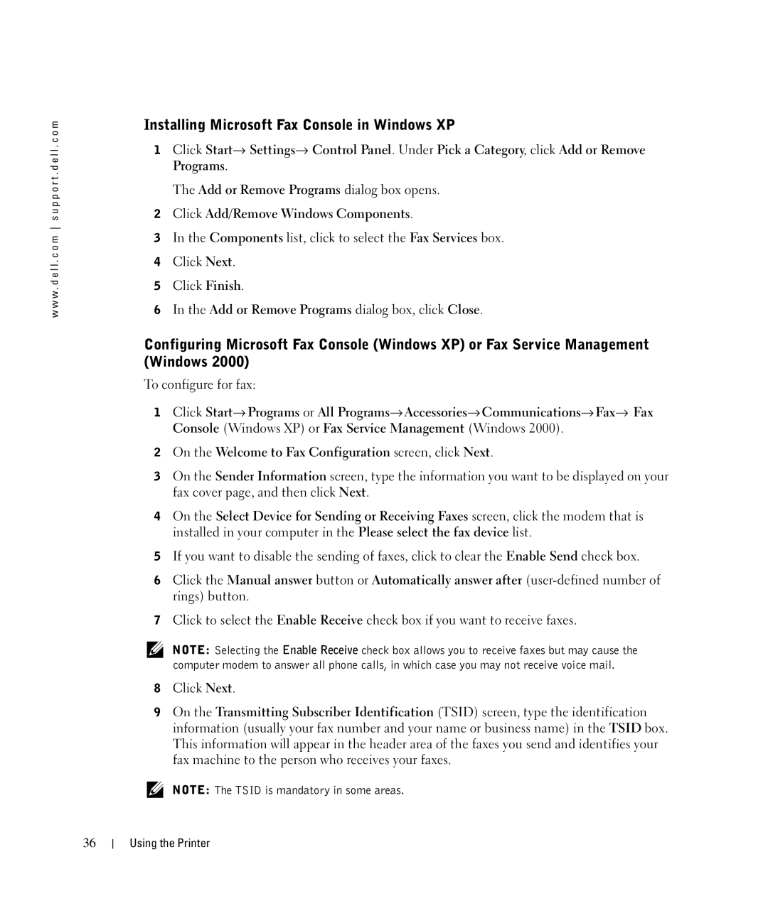 Dell 924 owner manual Installing Microsoft Fax Console in Windows XP 