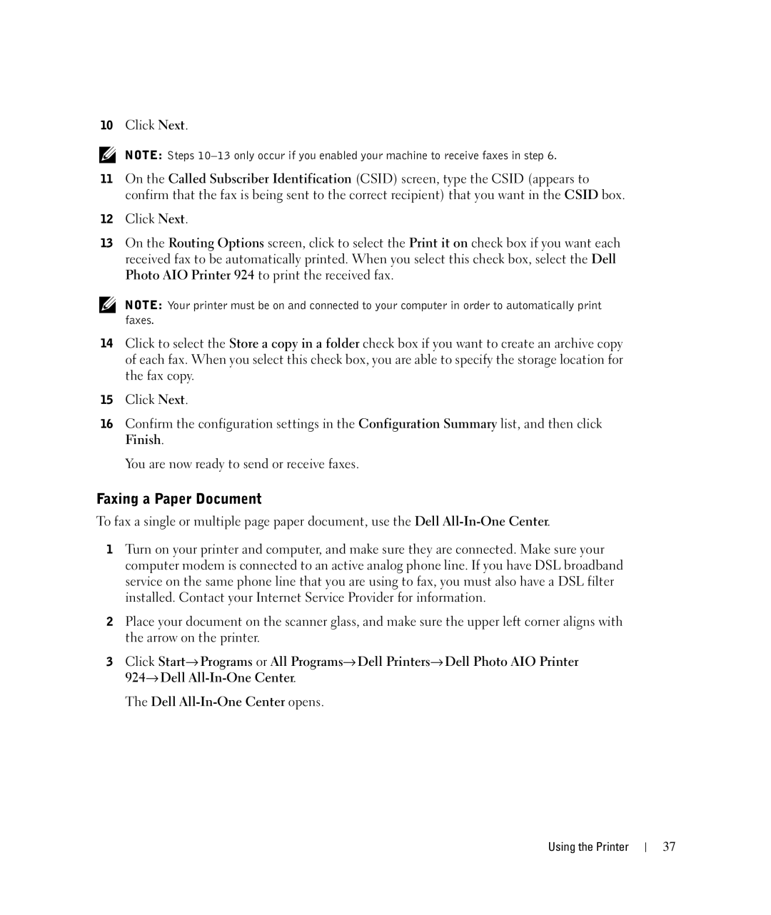 Dell 924 owner manual Faxing a Paper Document 