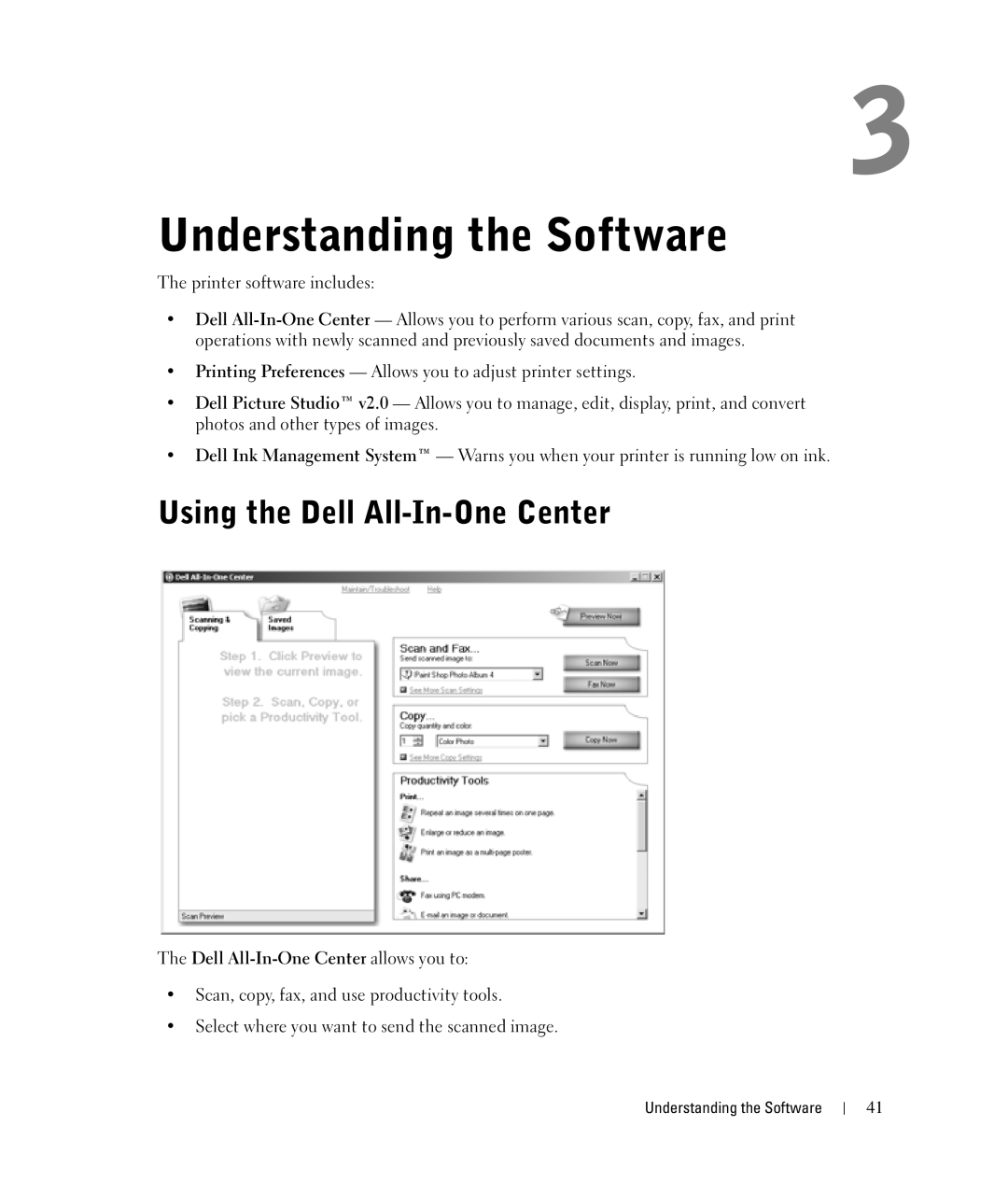 Dell 924 owner manual Understanding the Software, Using the Dell All-In-One Center 