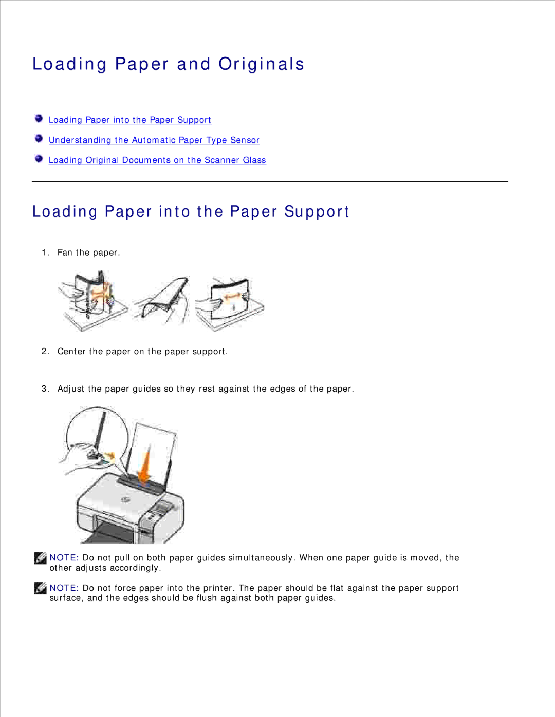 Dell 926 manual Loading Paper and Originals, Loading Paper into the Paper Support 