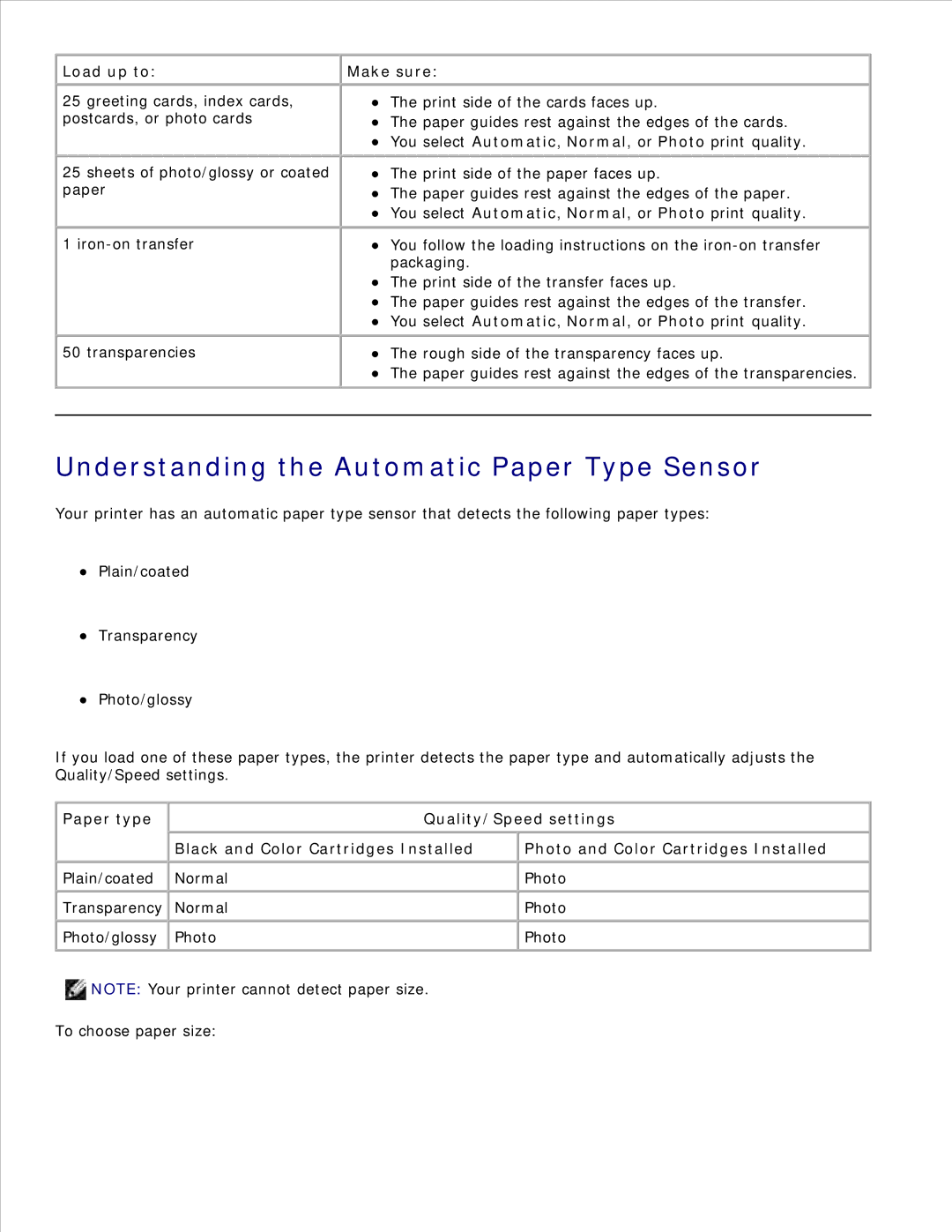 Dell 926 manual Understanding the Automatic Paper Type Sensor, Load up to Make sure 