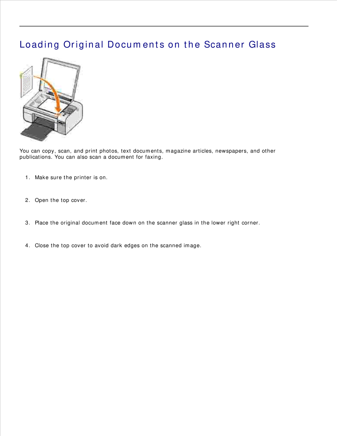 Dell 926 manual Loading Original Documents on the Scanner Glass 