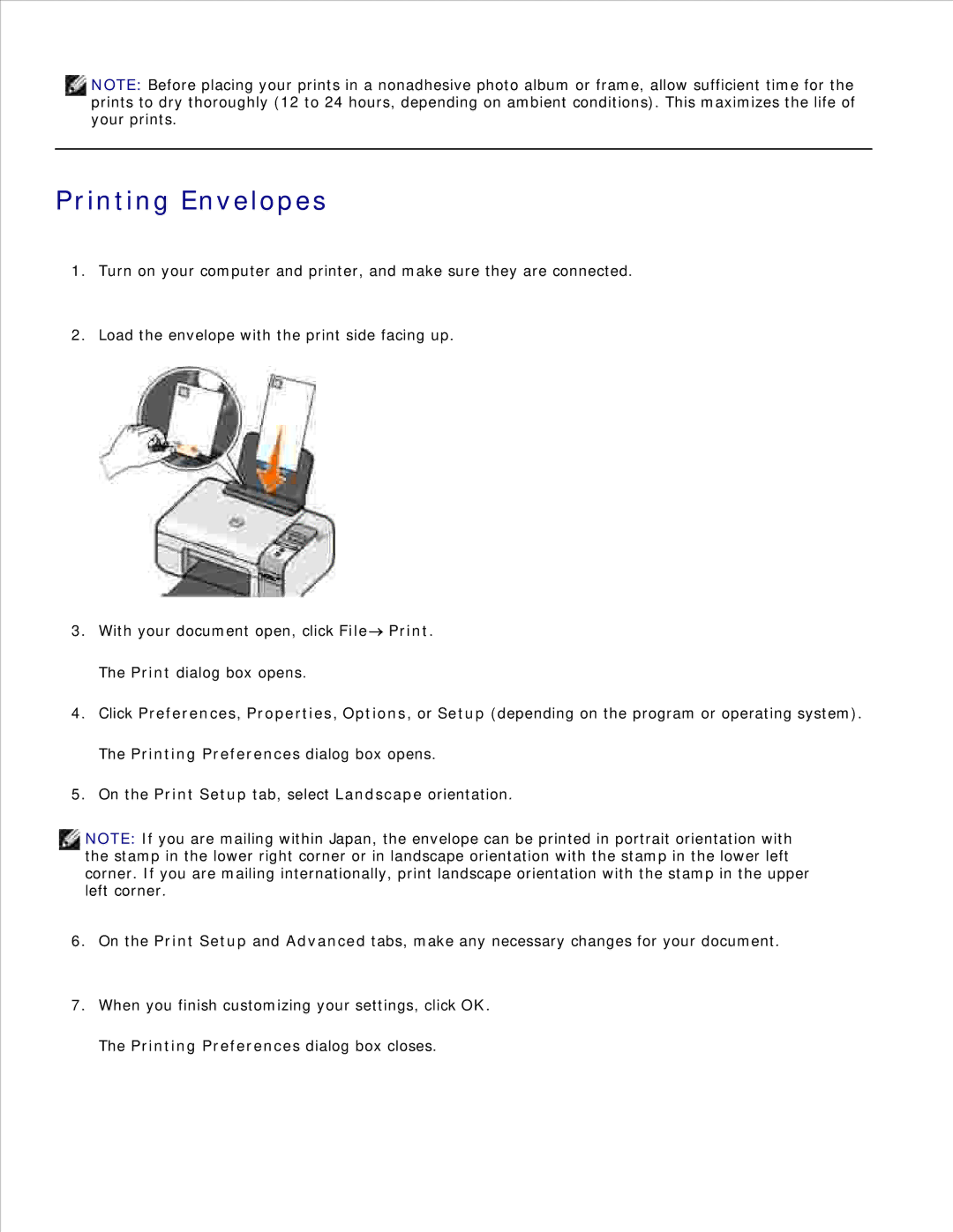 Dell 926 manual Printing Envelopes 