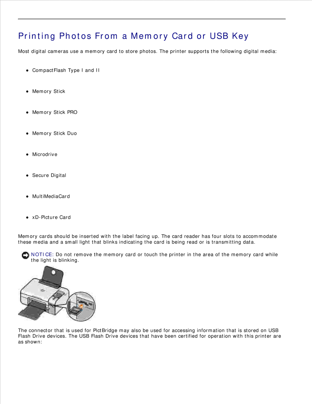 Dell 926 manual Printing Photos From a Memory Card or USB Key 