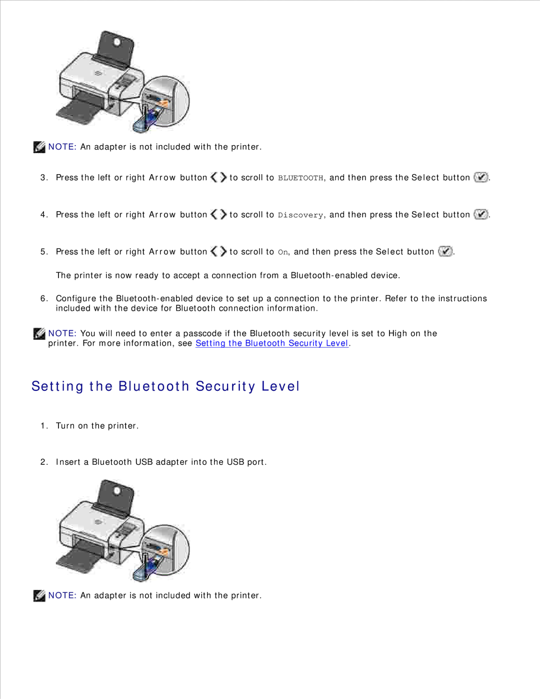 Dell 926 manual Setting the Bluetooth Security Level 