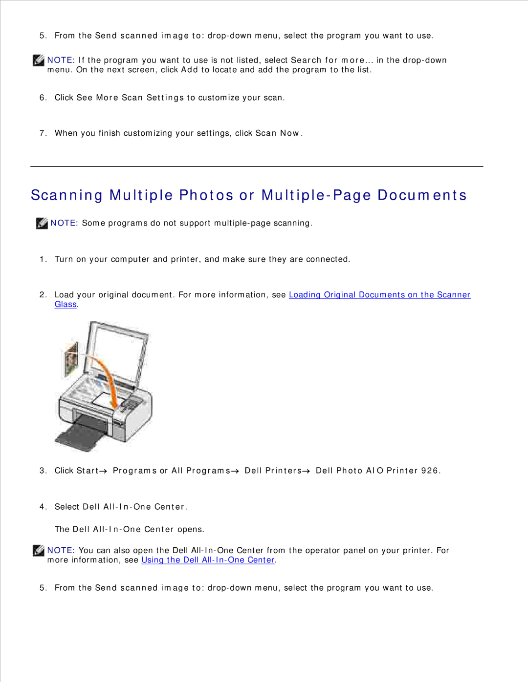 Dell 926 manual Scanning Multiple Photos or Multiple-Page Documents 