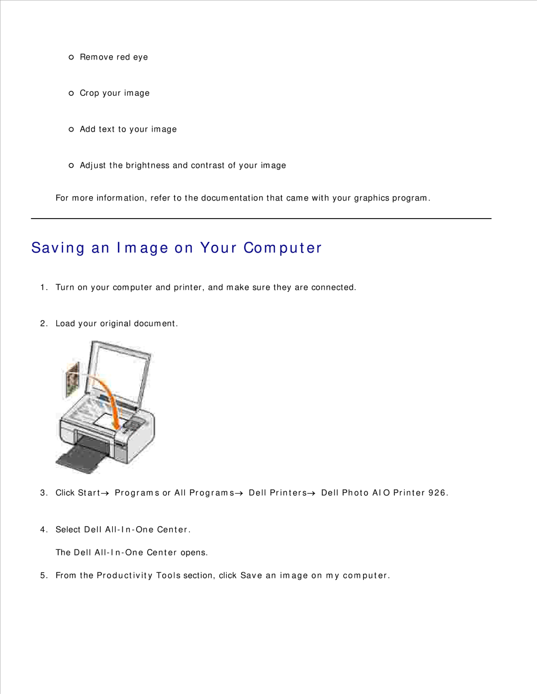 Dell 926 manual Saving an Image on Your Computer 