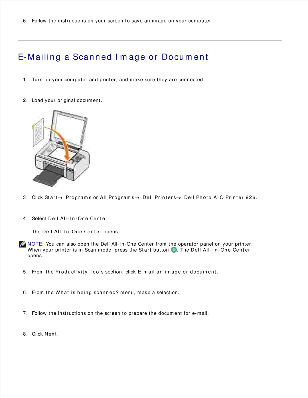 Dell 926 manual Mailing a Scanned Image or Document 